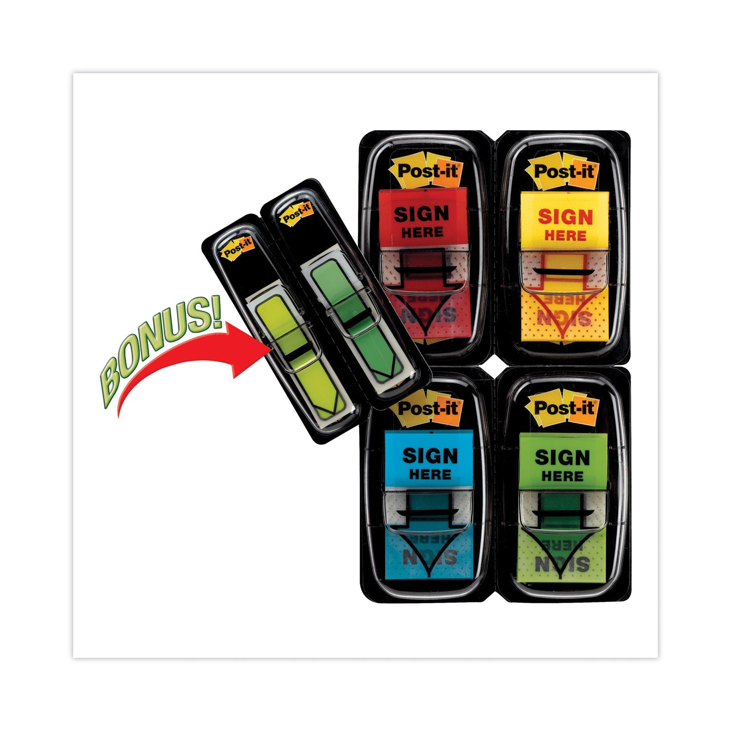 Arrow Message 1" Page Flags, 200 "Sign Here", 48 Arrow, Four Colors, 248/Pack - 