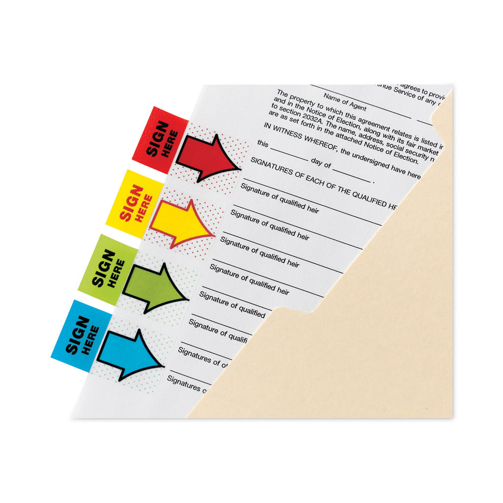 Arrow Message 1" Page Flags, 200 "Sign Here", 48 Arrow, Four Colors, 248/Pack