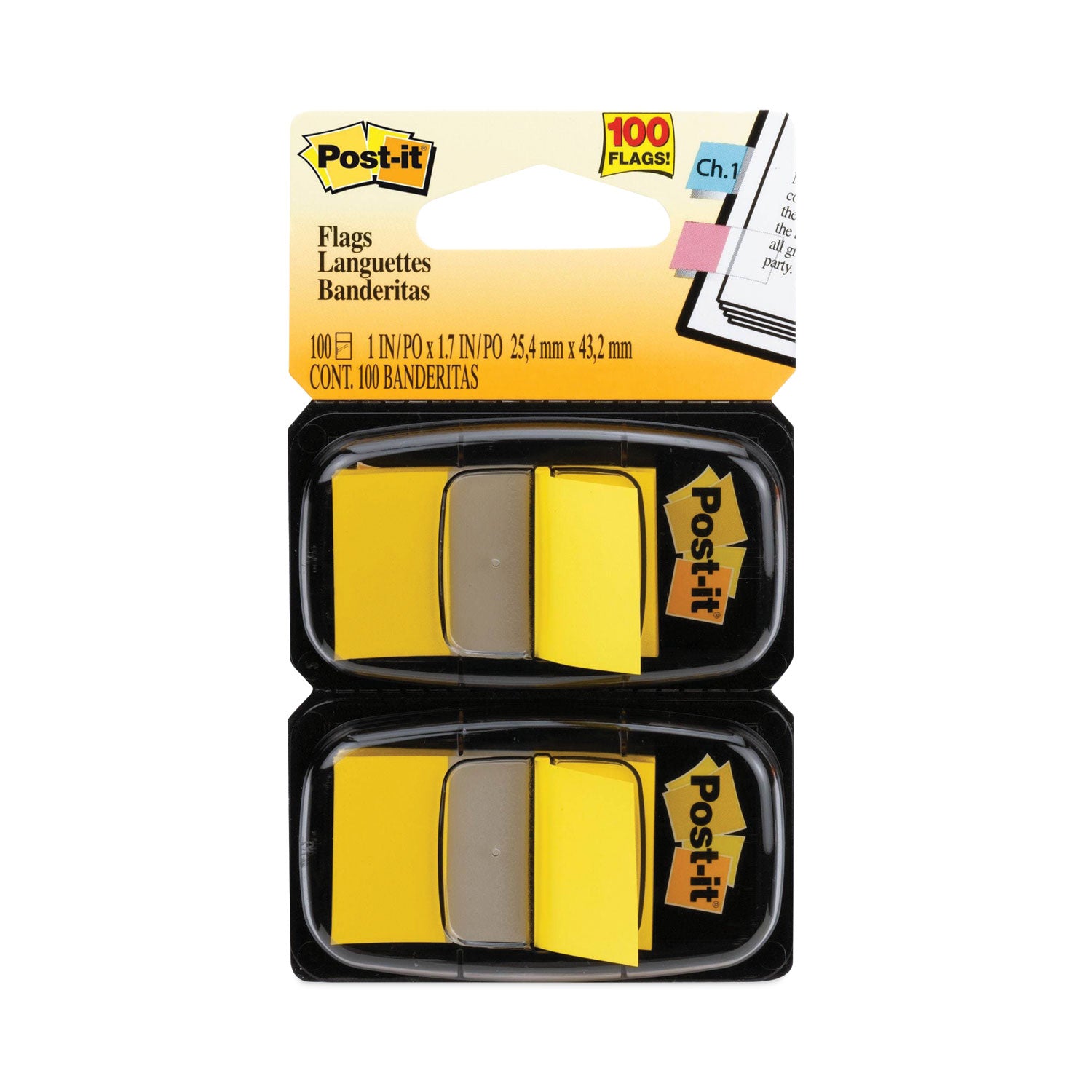 Standard Page Flags in Dispenser, Yellow, 50 Flags/Dispenser, 2 Dispensers/Pack - 