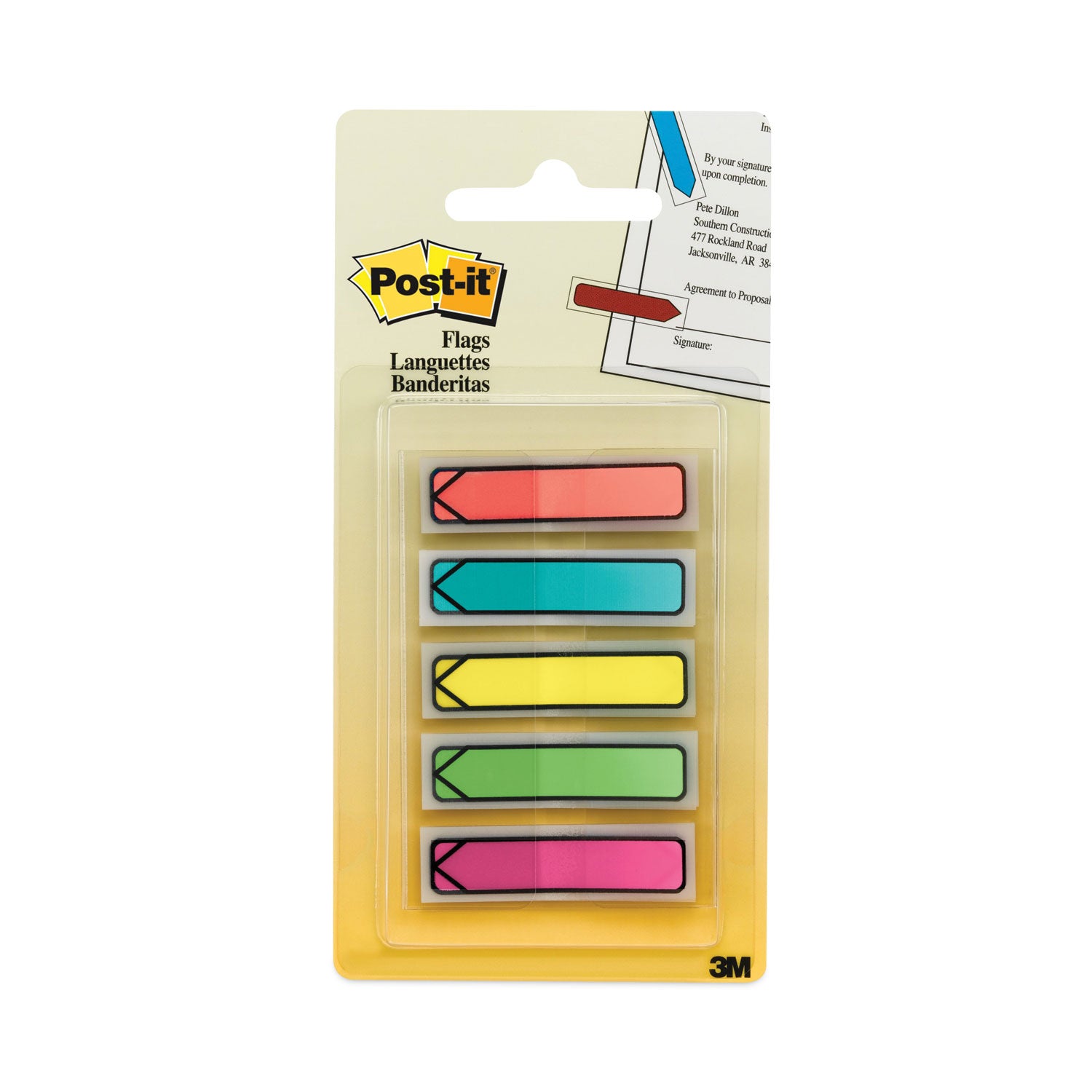Arrow 0.5" Page Flags, Five Assorted Bright Colors, 20/Color, 100/Pack - 
