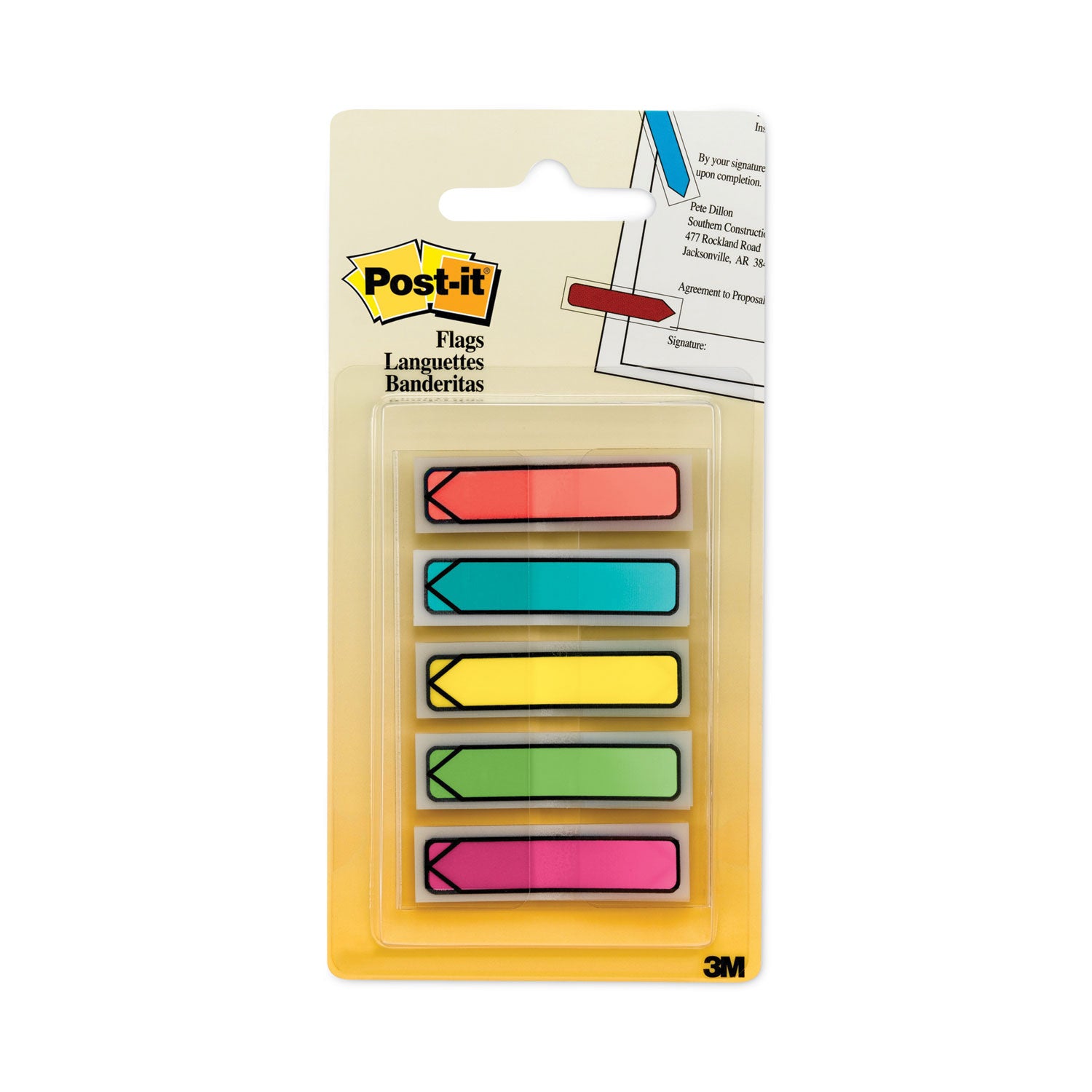 Arrow 0.5" Page Flags, Five Assorted Bright Colors, 20/Color, 100/Pack - 