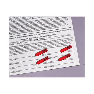 Arrow Message 0.5" Page Flags in Dispenser, "Sign Here", Red, 20 Flags Dispenser, 4 Dispensers/Pack