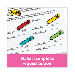 Arrow Message 0.5" Page Flags, Sign and Date, 4 Primary Colors, 20 Flags/Dispenser, 4 Dispensers/Pack - 