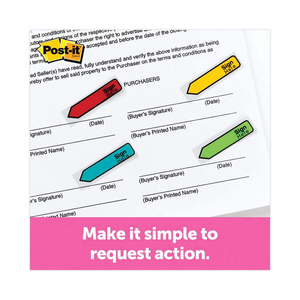 Arrow Message 0.5" Page Flags w/Dispensers, "Sign Here", Asst Primary, 30 Flags Dispenser, 4 Dispensers/Pack
