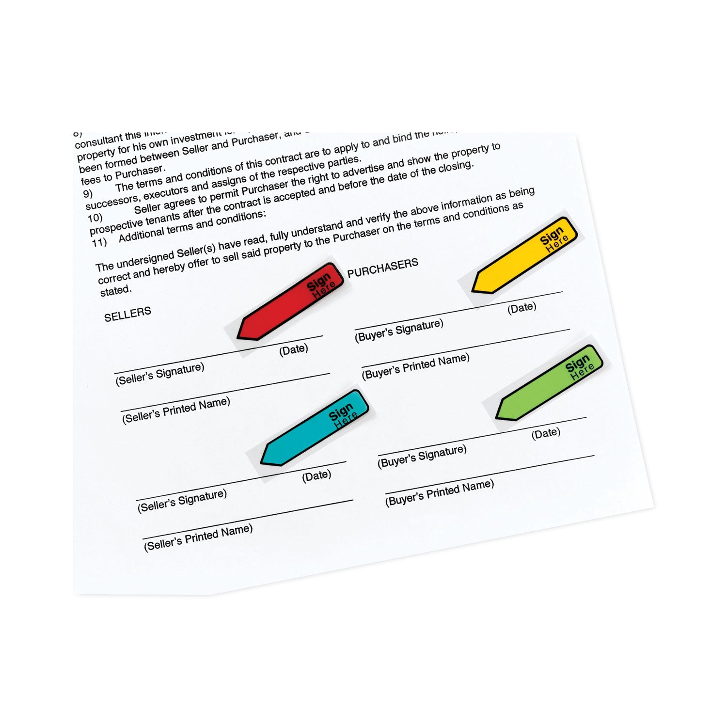 Arrow Message 0.5" Page Flags w/Dispensers, "Sign Here", Asst Primary, 30 Flags Dispenser, 4 Dispensers/Pack - 