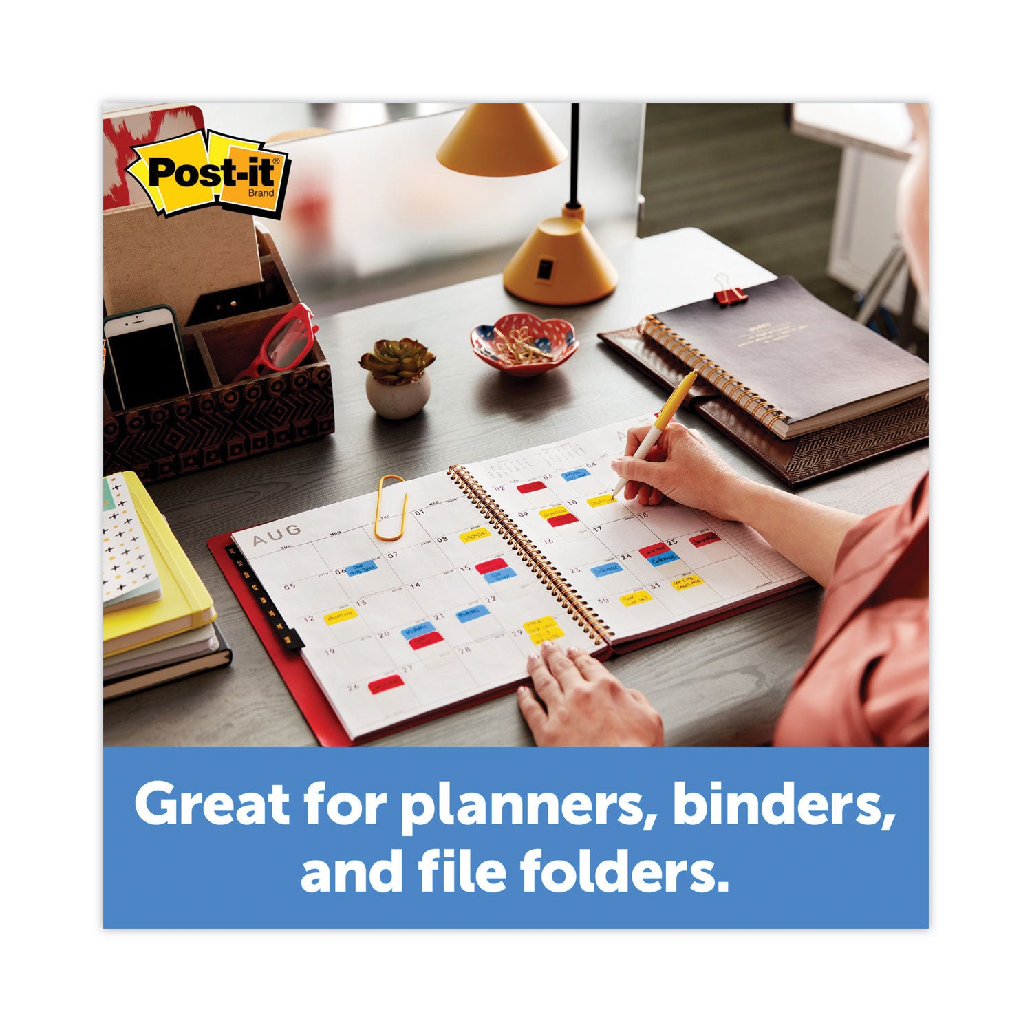1" Plain Solid Color Tabs, 1/5-Cut, Assorted Colors, 1" Wide, 100/Pack