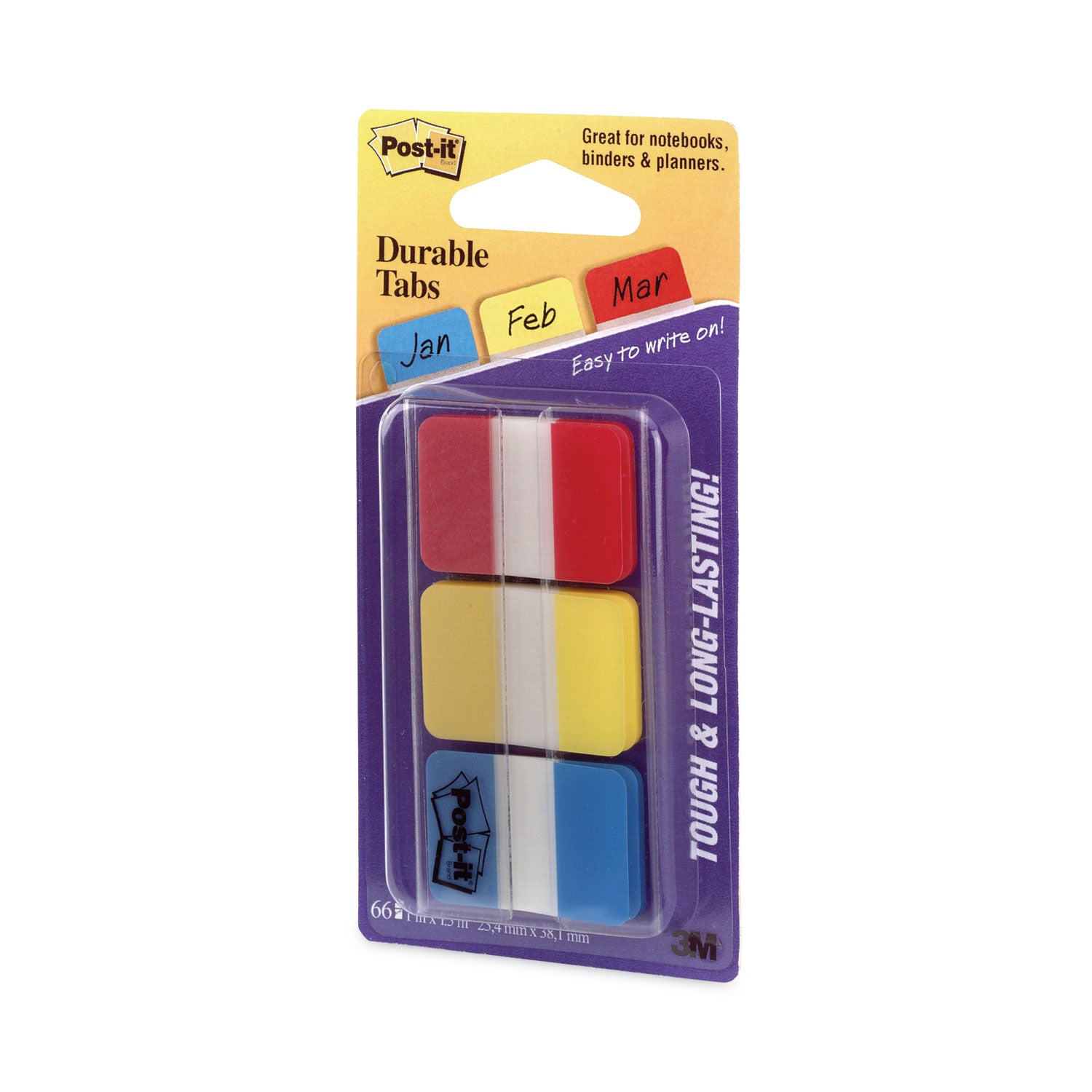 1" Plain Solid Color Tabs, 1/5-Cut, Assorted Primary Colors, 1" Wide, 66/Pack - 
