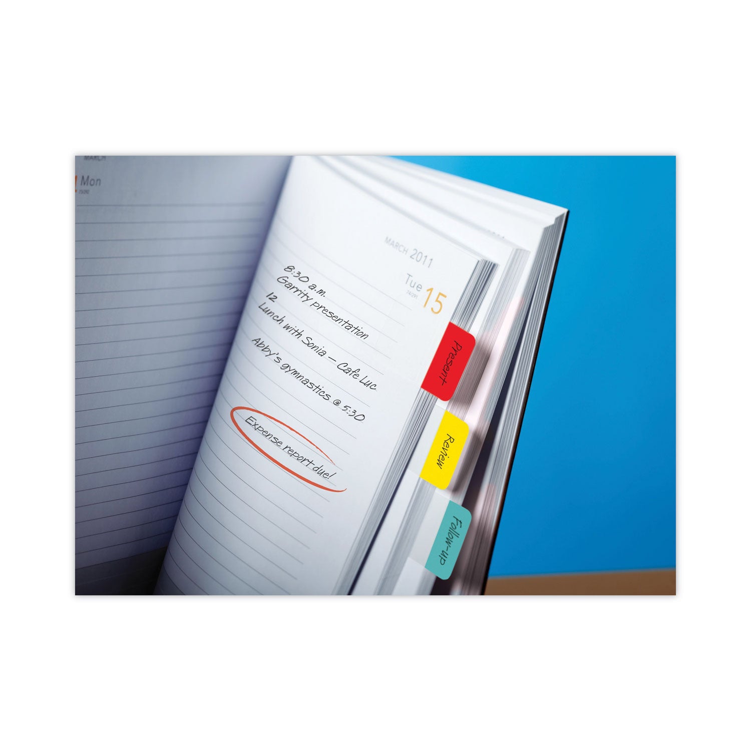 1" Plain Solid Color Tabs, 1/5-Cut, Assorted Primary Colors, 1" Wide, 66/Pack