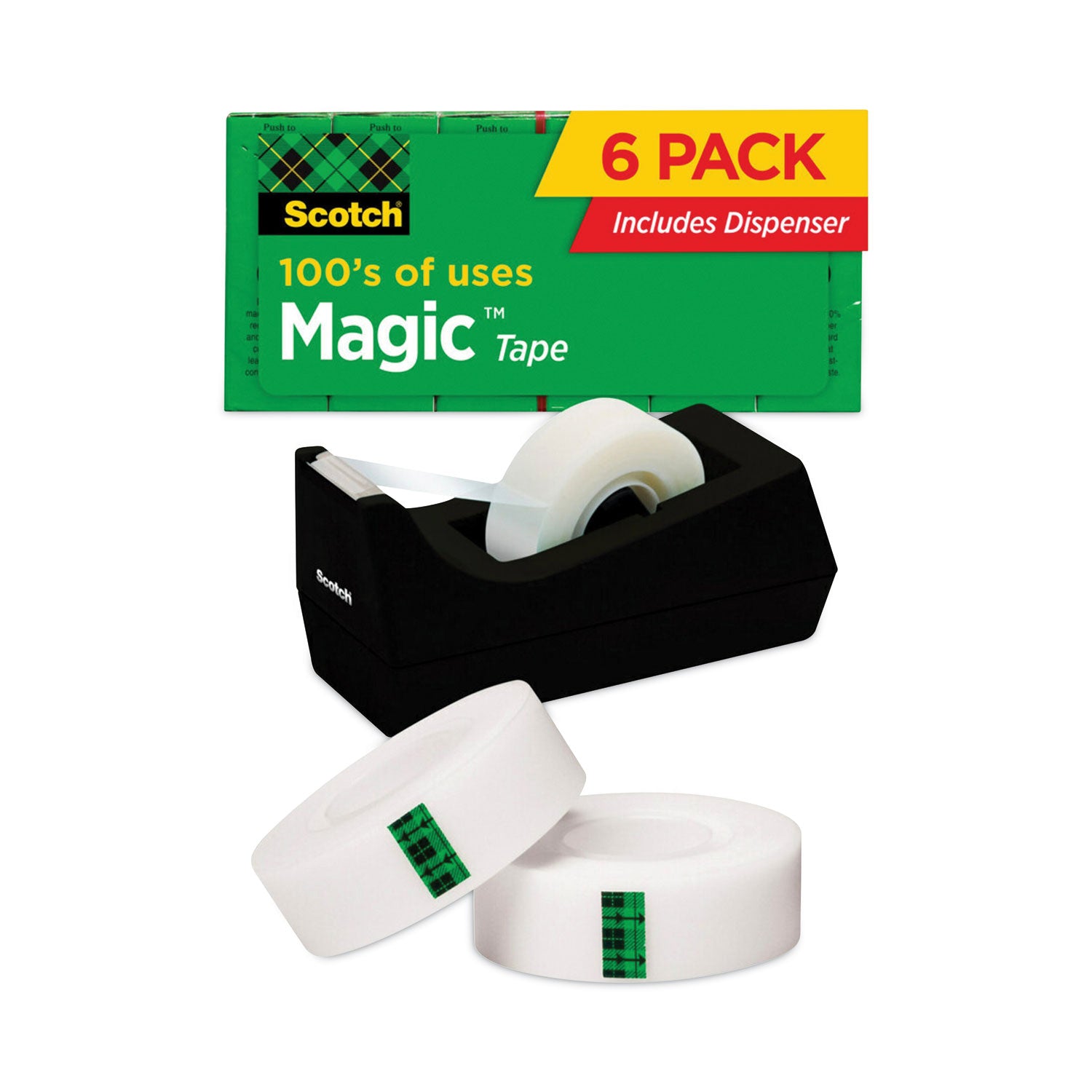 Magic Tape Desktop Dispenser Value Pack, 1" Core, 0.75" x 83.33 ft, Clear, 6/Pack - 