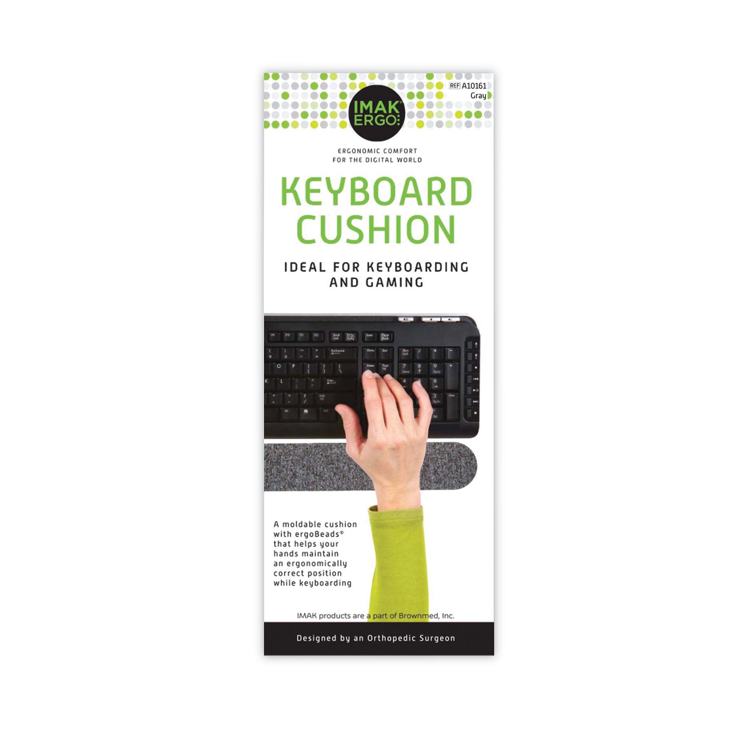 Keyboard Wrist Cushion, 10 x 6, Gray - 