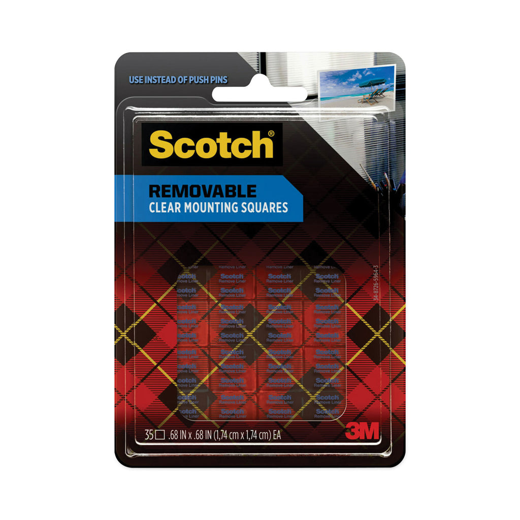 Removable Clear Mounting Squares, Holds Up to 0.33 lbs, 0.69 x 0.69, Clear, 35/Pack - 