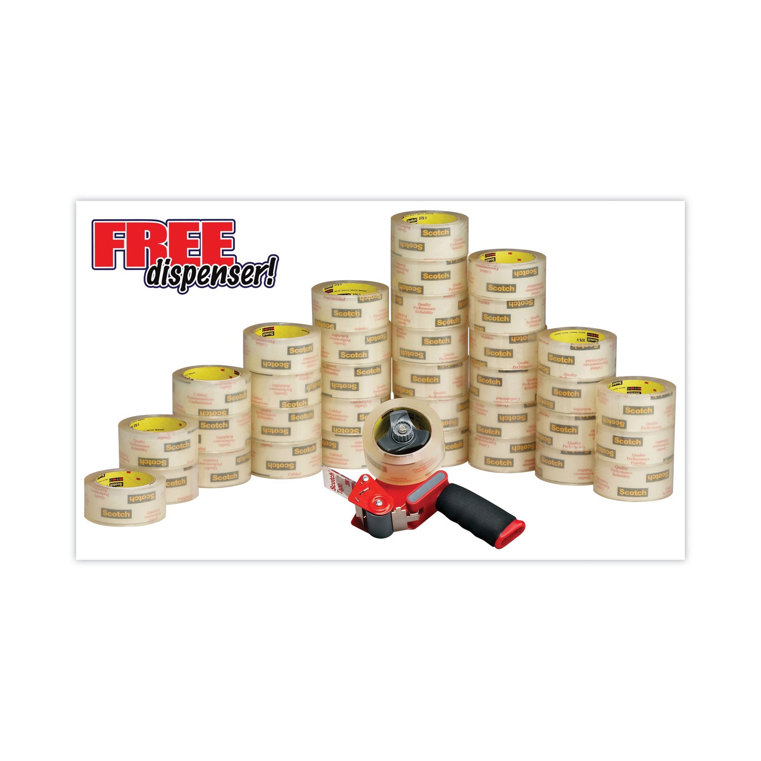 3750 Commercial Grade Packaging Tape with ST-181 Pistol-Grip Dispenser, 3" Core, 1.88" x 54.6 yds, Clear, 36/Carton