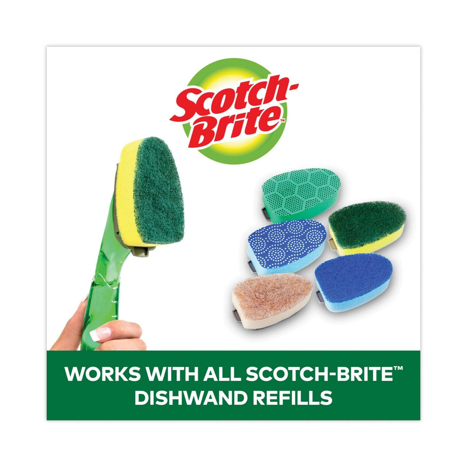 Soap-Dispensing Dishwand Sponge Refills, 2.9 x 2.2, Green, 2/Pack
