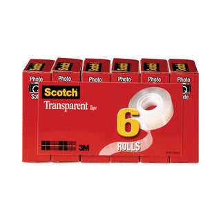 Transparent Tape, 1" Core, 0.75" x 36 yds, Transparent, 6/Pack
