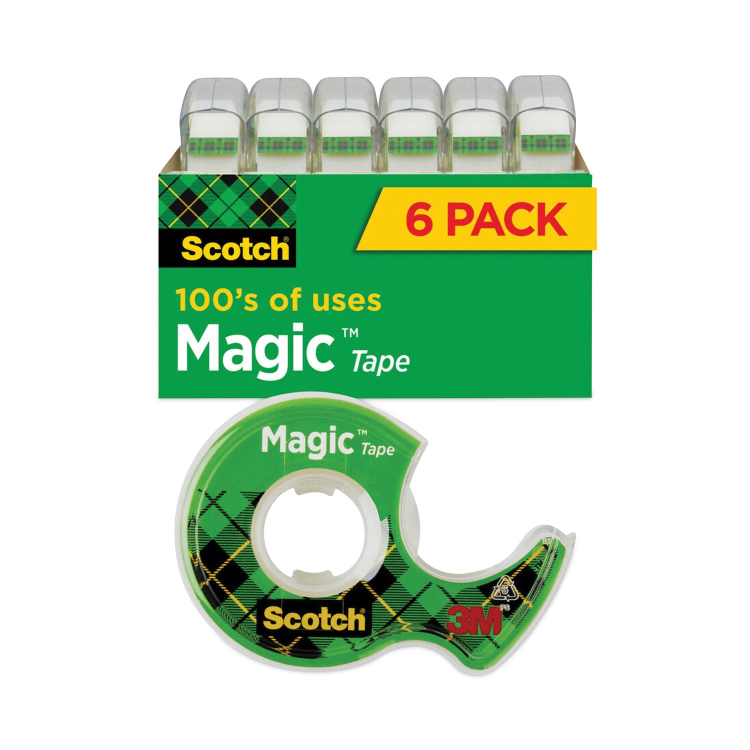 Magic Tape in Handheld Dispenser, 1" Core, 0.75" x 54.17 ft, Clear, 6/Pack - 