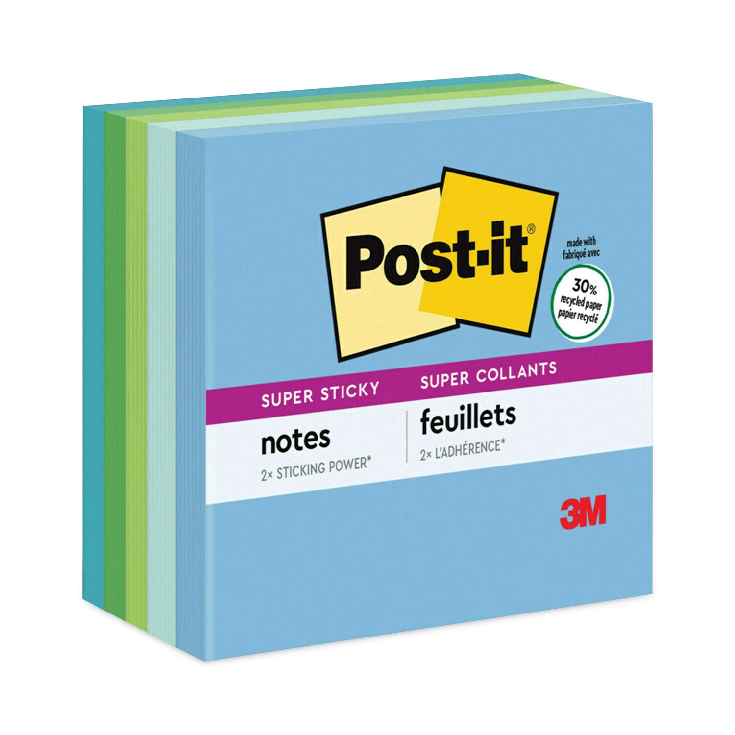 Recycled Notes in Oasis Collection Colors, 3 x 3, 90 Sheets/Pad, 5 Pads/Pack - 