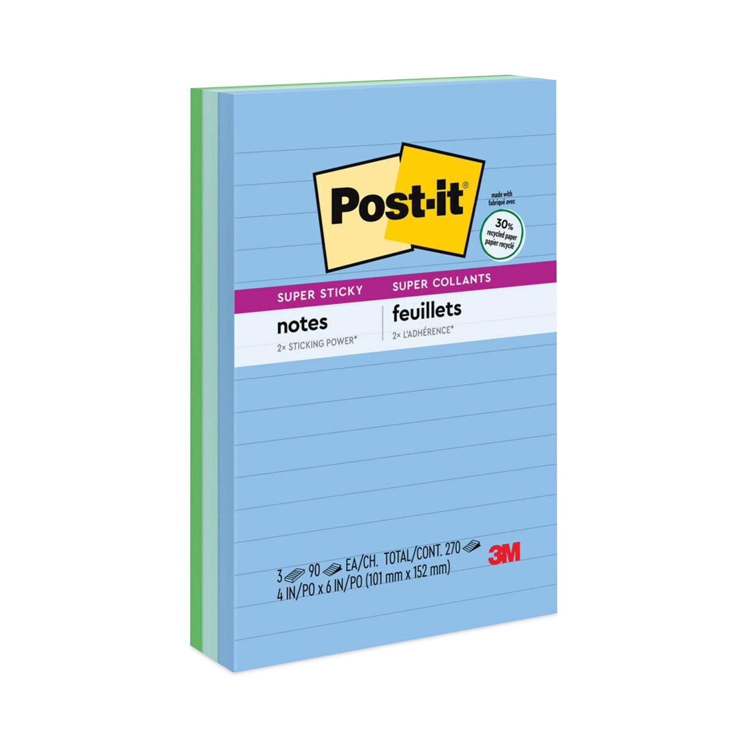 Recycled Notes in Oasis Collection Colors, Note Ruled, 4 x 6, 90 Sheets/Pad, 3 Pads/Pack - 