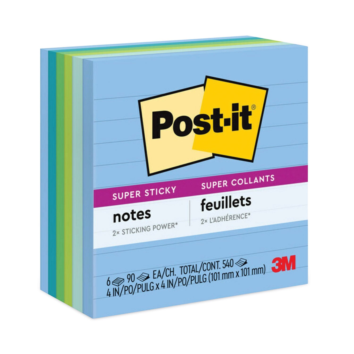 Recycled Notes in Oasis Collection Colors, Note Ruled, 4 x 4, 90 Sheets/Pad, 6 Pads/Pack - 
