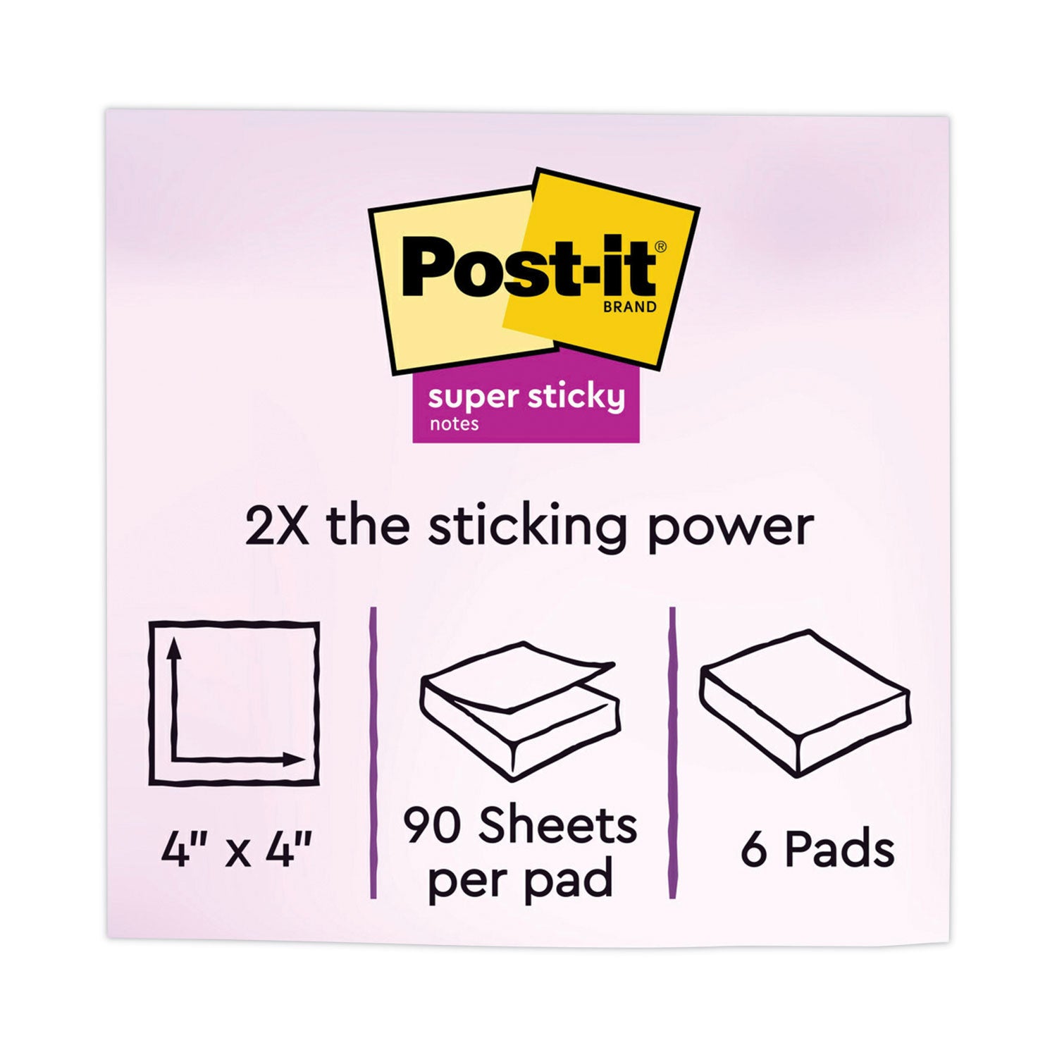 Pads in Energy Boost Collection Colors, Note Ruled, 4" x 4", 90 Sheets/Pad, 6 Pads/Pack - 