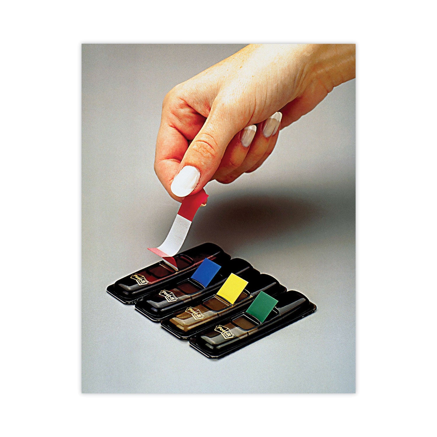 Small Page Flags in Dispensers, 0.5 x 1.75, Assorted Primary, 35/Color, 4 Dispensers/Pack - 