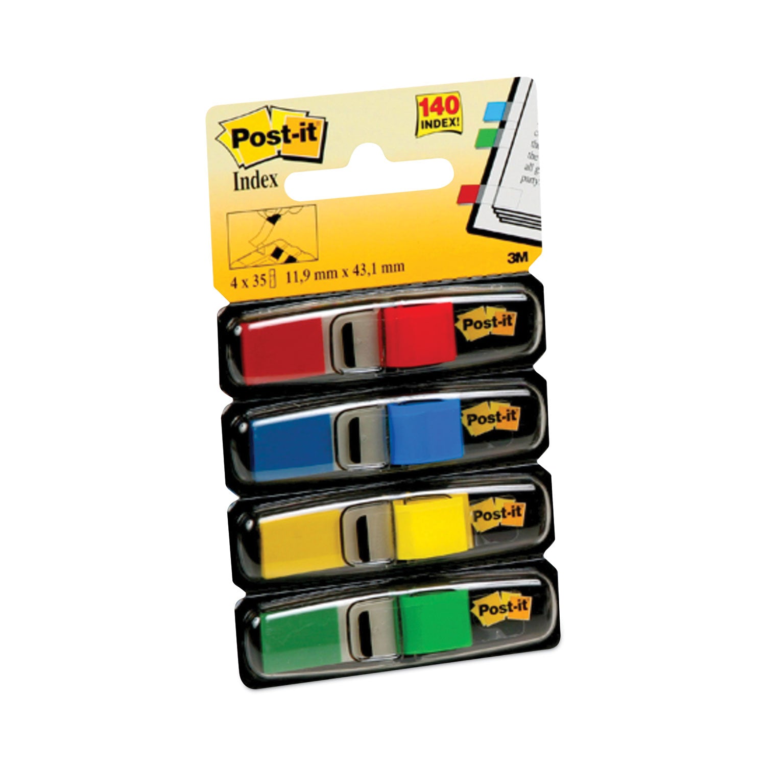 Small Page Flags in Dispensers, 0.5 x 1.75, Assorted Primary, 35/Color, 4 Dispensers/Pack - 