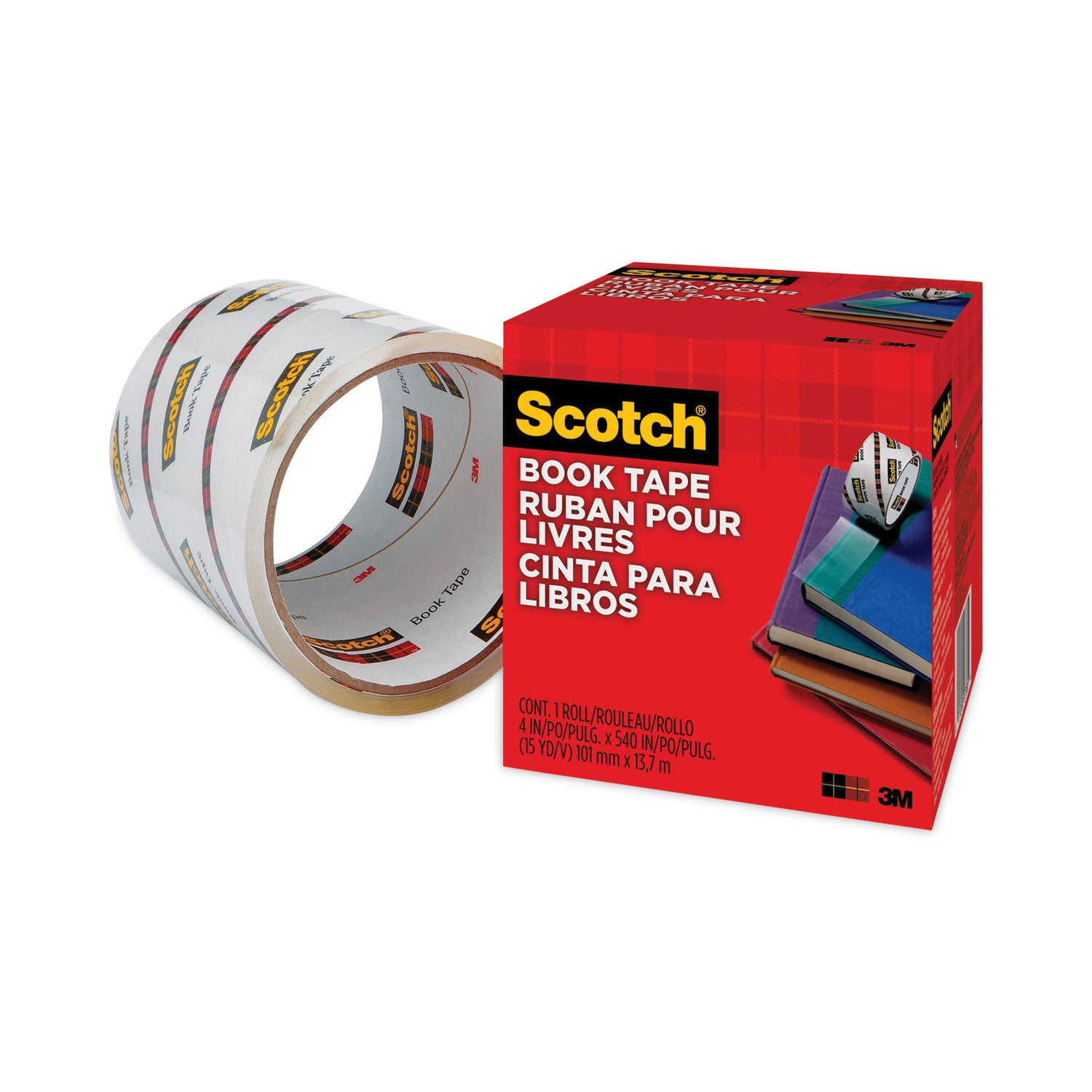 Book Tape, 3" Core, 4" x 15 yds, Clear - 