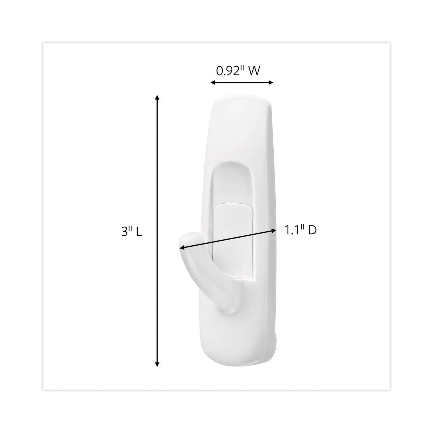General Purpose Hooks, Medium, Plastic, White, 3 lb Capacity, 20 Hooks and 24 Strips/Pack
