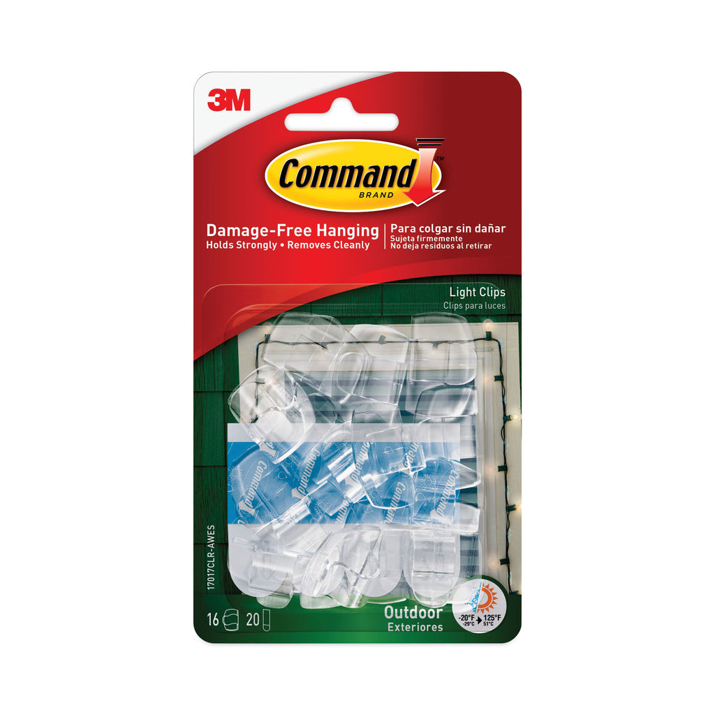 All Weather Hooks and Strips, Small, Plastic, Clear, 16 Clips and 20 Strips/Pack