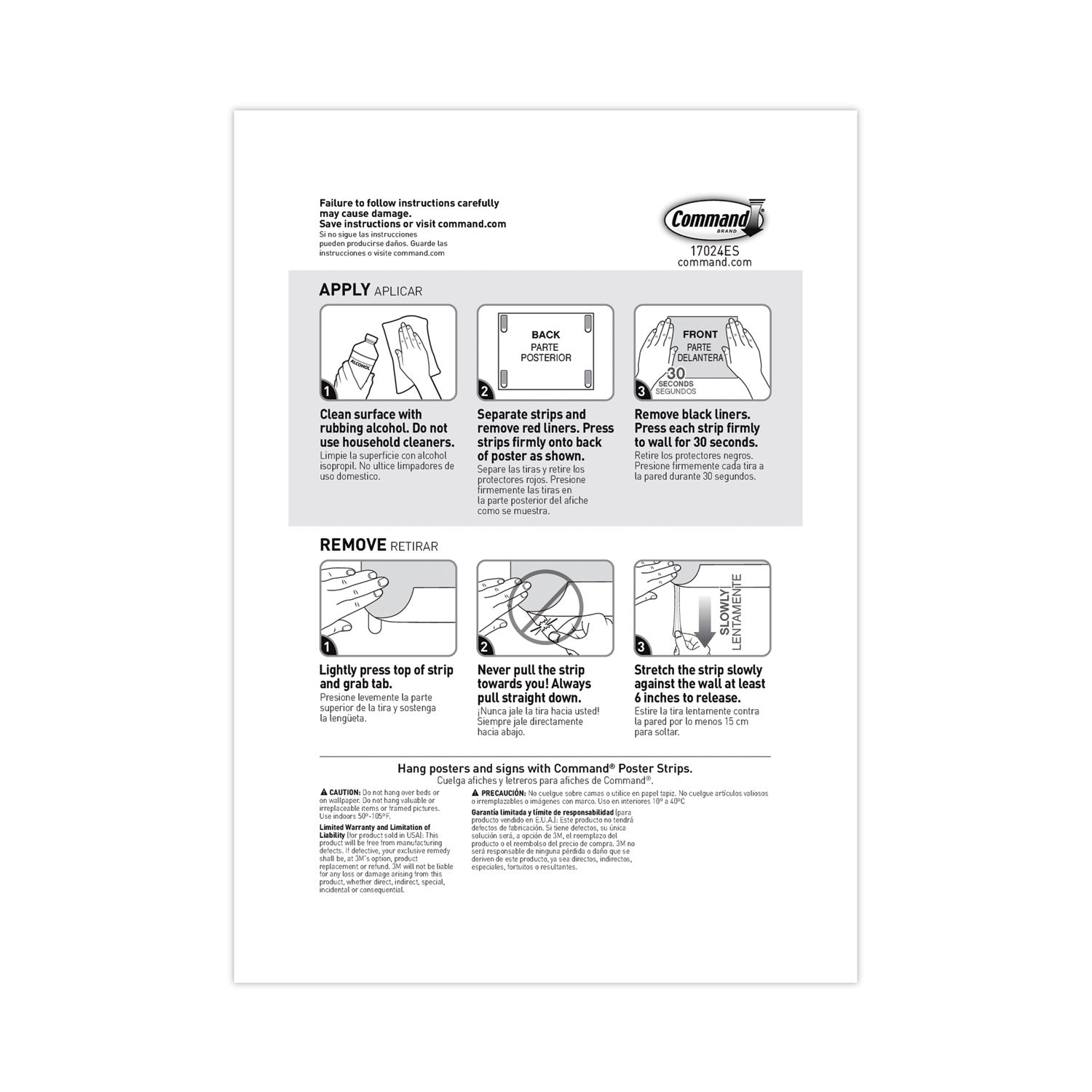 Poster Strips, Removable, Holds Up to 1 lb per Pair, 0.63 x 1.75, White, 4/Pack, 100 Packs/Carton - 