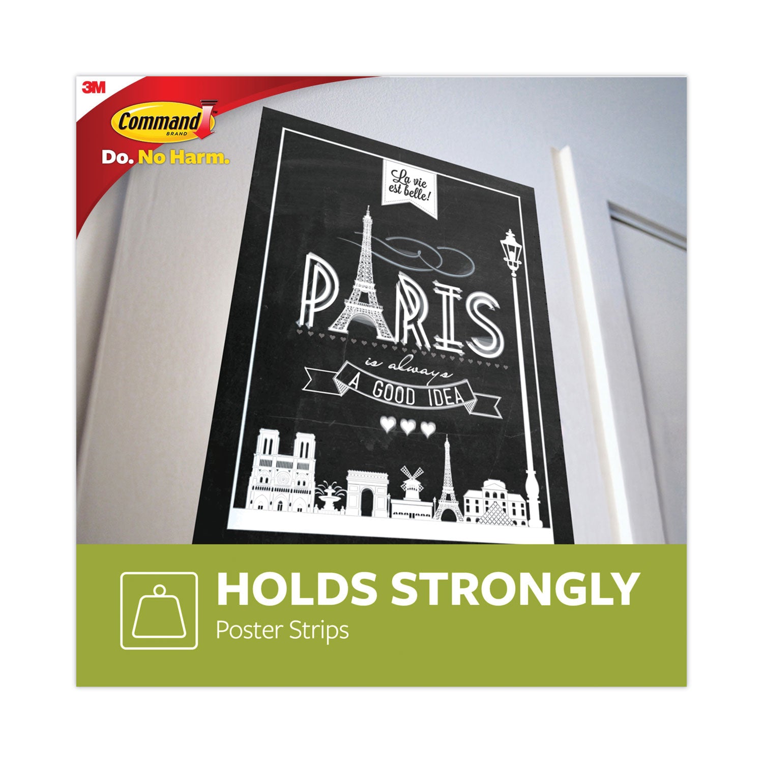 Poster Strips, Removable, Holds up to 1 lb per Pair, 0.63 x 1.75, White, 12/Pack
