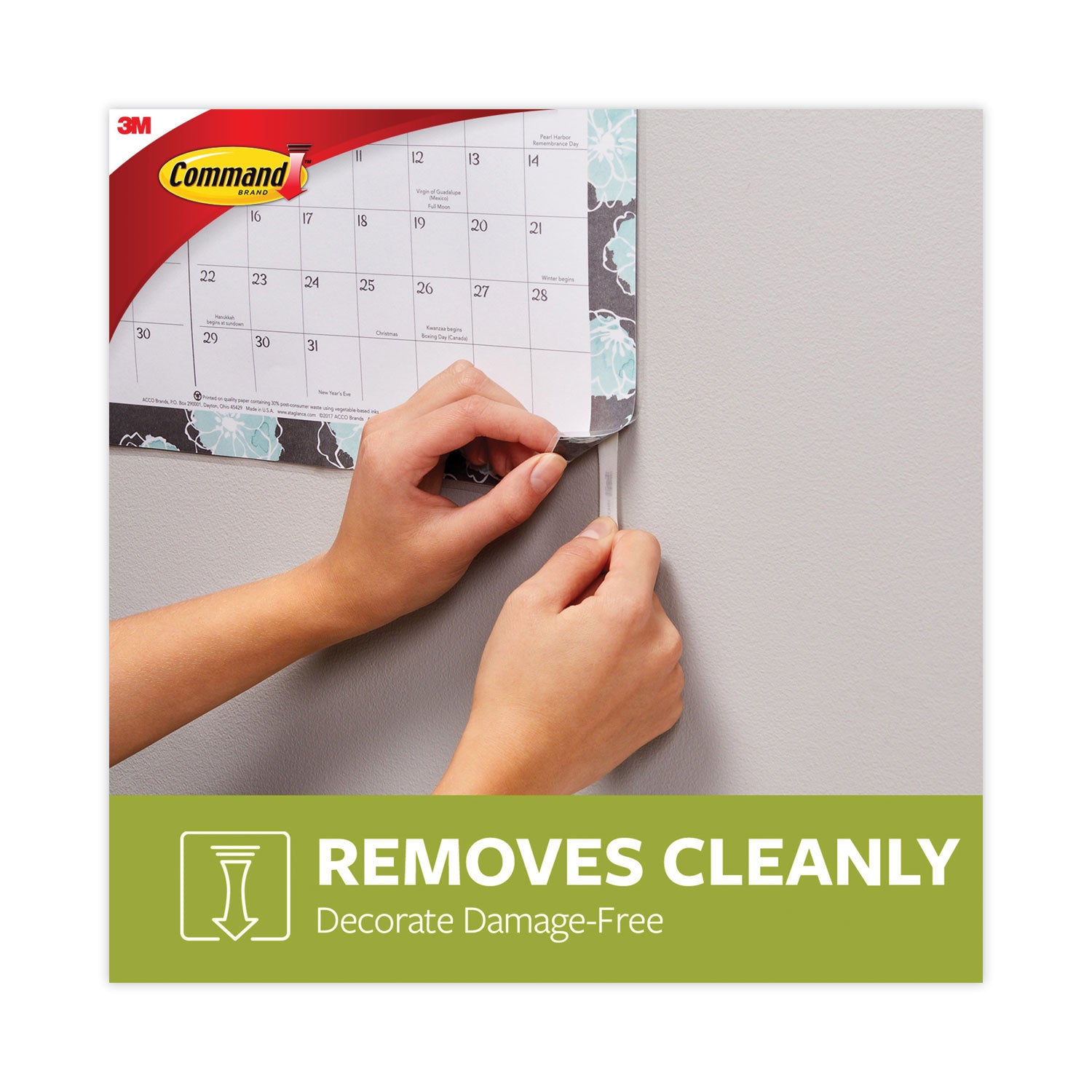 Poster Strips, Removable, Holds up to 1 lb per Pair, 0.63 x 1.75, White, 12/Pack