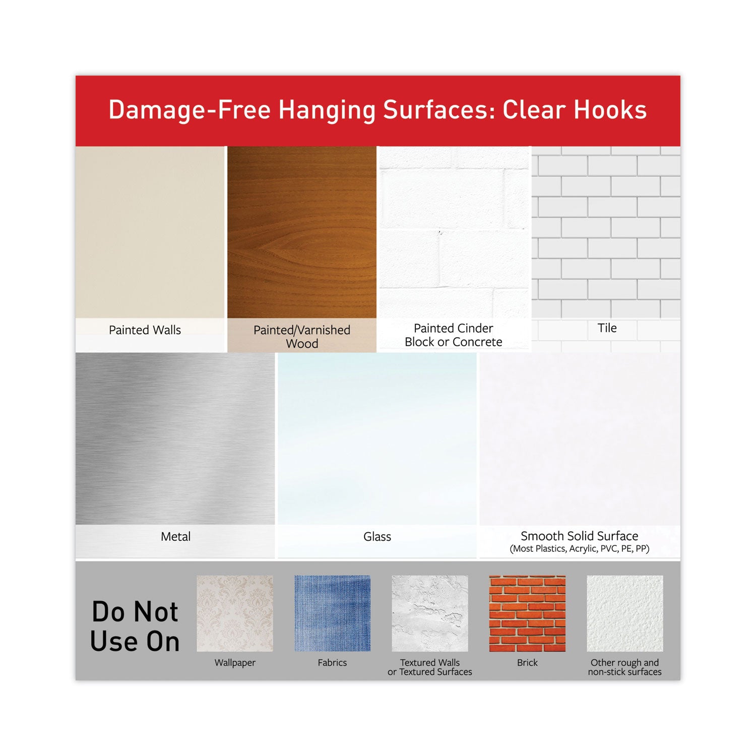 Clear Hooks and Strips, Medium, Plastic, 2 lb Capacity, 50 Hooks with 50 Adhesive Strips/Carton