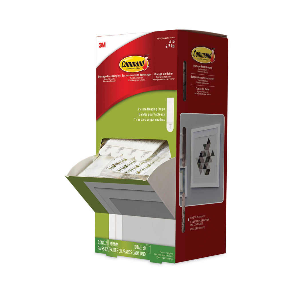 Picture Hanging Strips, Cabinet Pack, Removable, Holds Up to 6 lbs per Pair, 0.75 x 2.75, White, 4/Set, 50 Sets/Carton - 