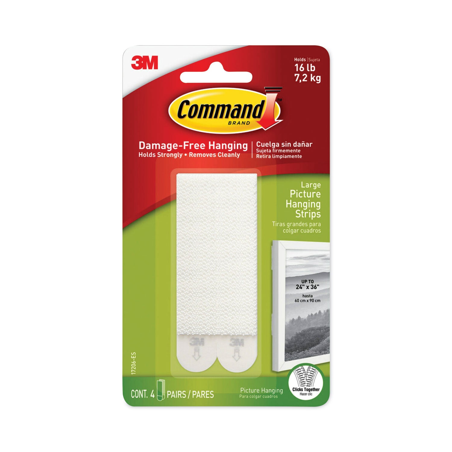 Picture Hanging Strips, Removable, Holds Up to 4 lbs per Pair, 0.5 x 3.63, White, 4 Pairs/Pack