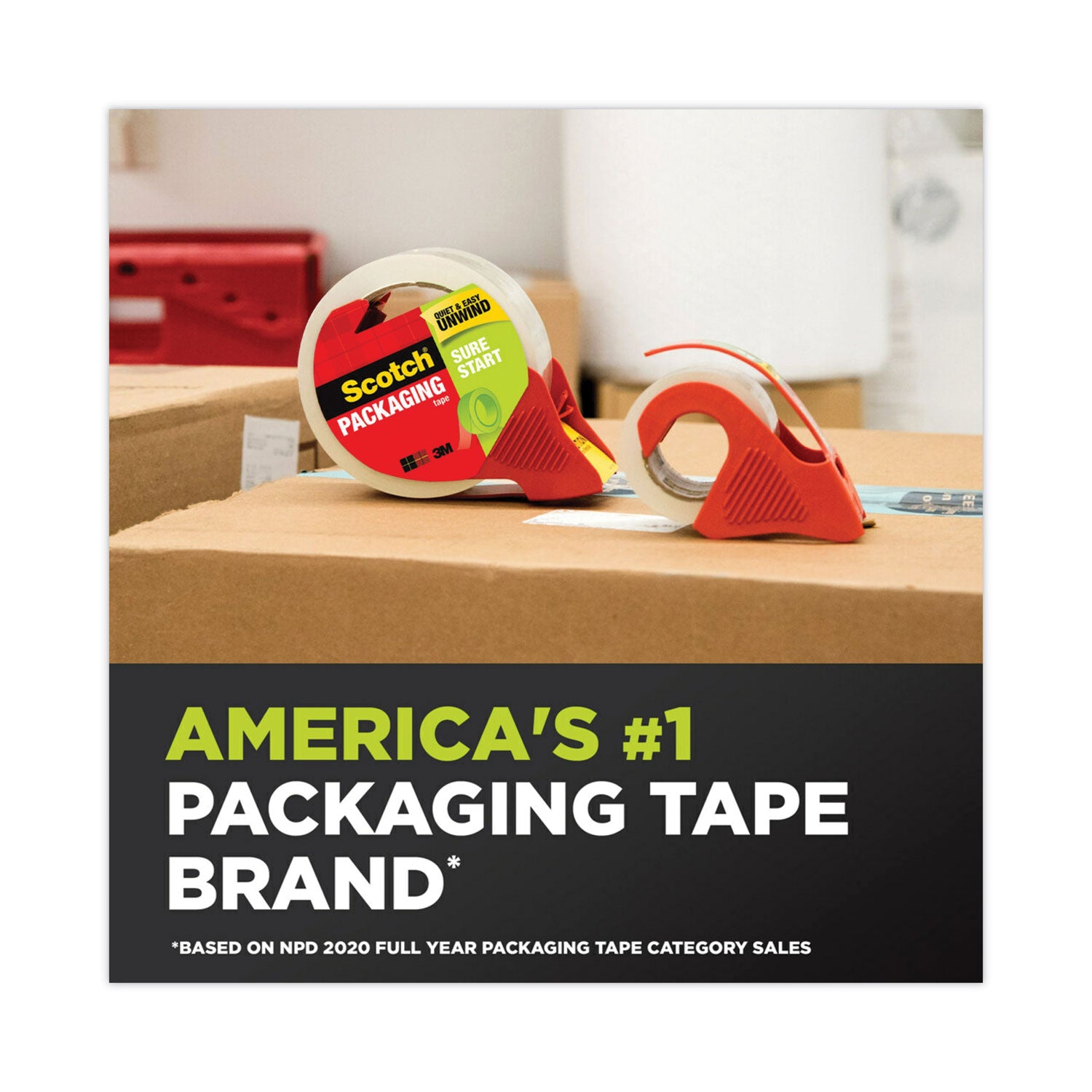 Sure Start Packaging Tape, 3" Core, 1.88" x 54.6 yds, Clear, 8/Pack