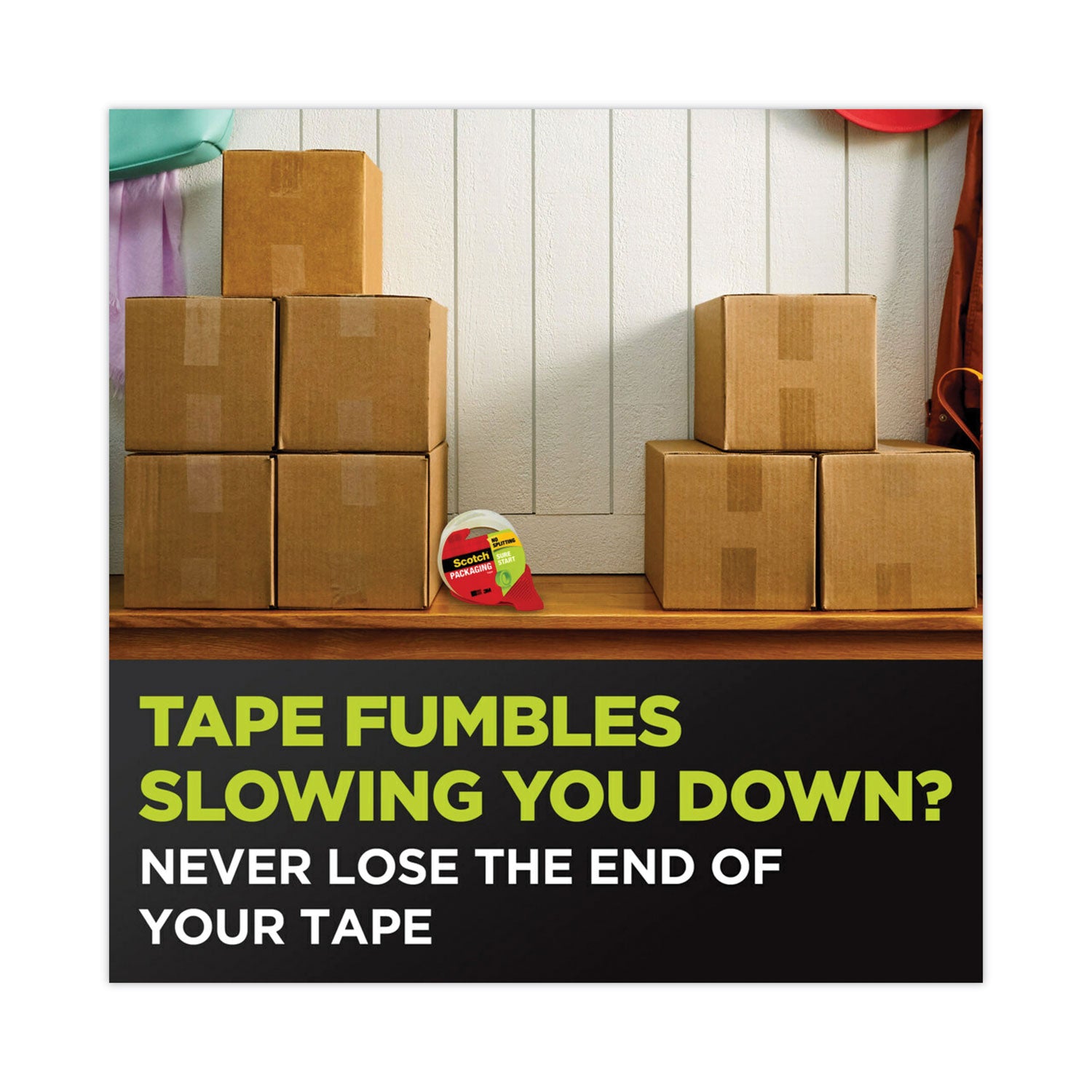 Sure Start Packaging Tape, 3" Core, 1.88" x 54.6 yds, Clear, 6/Pack - 