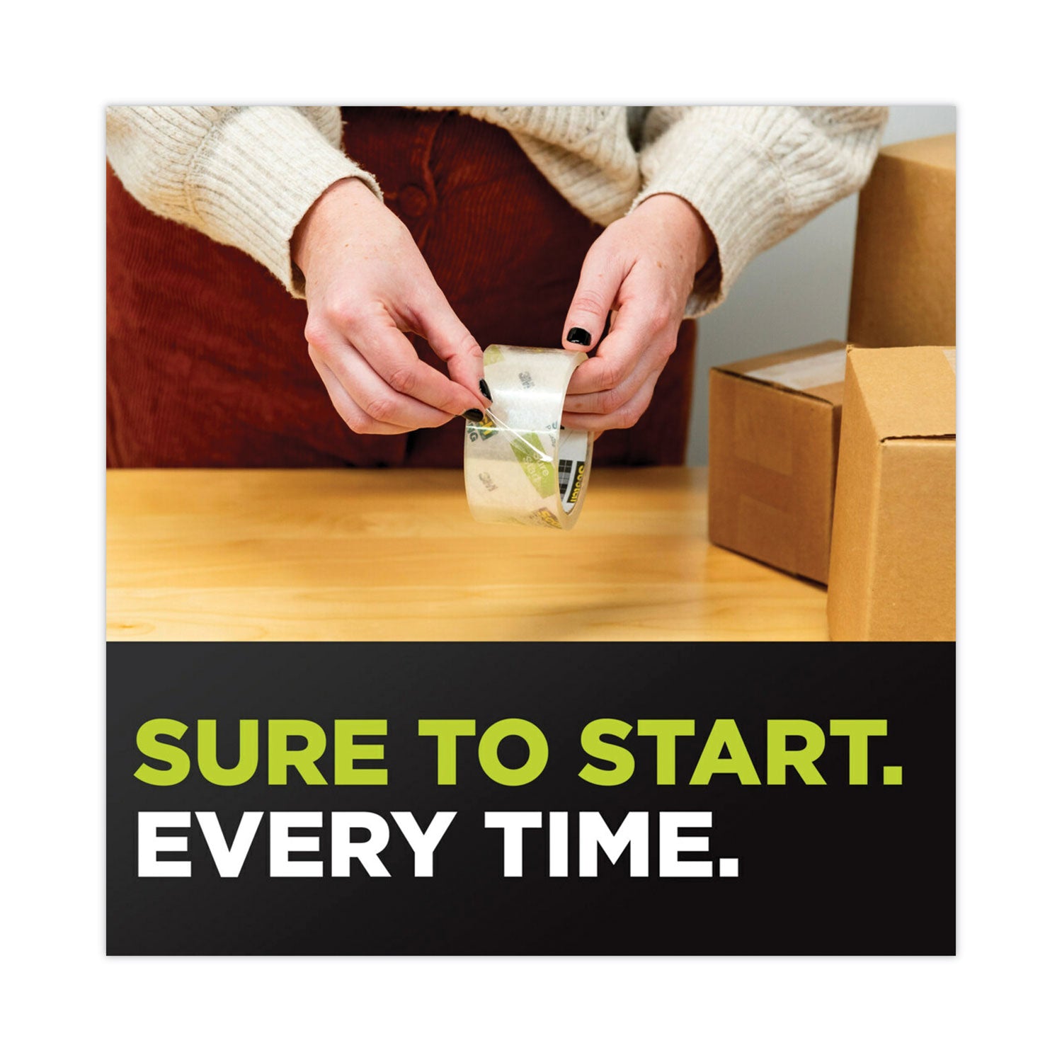 Sure Start Packaging Tape, 3" Core, 1.88" x 54.6 yds, Clear, 6/Pack