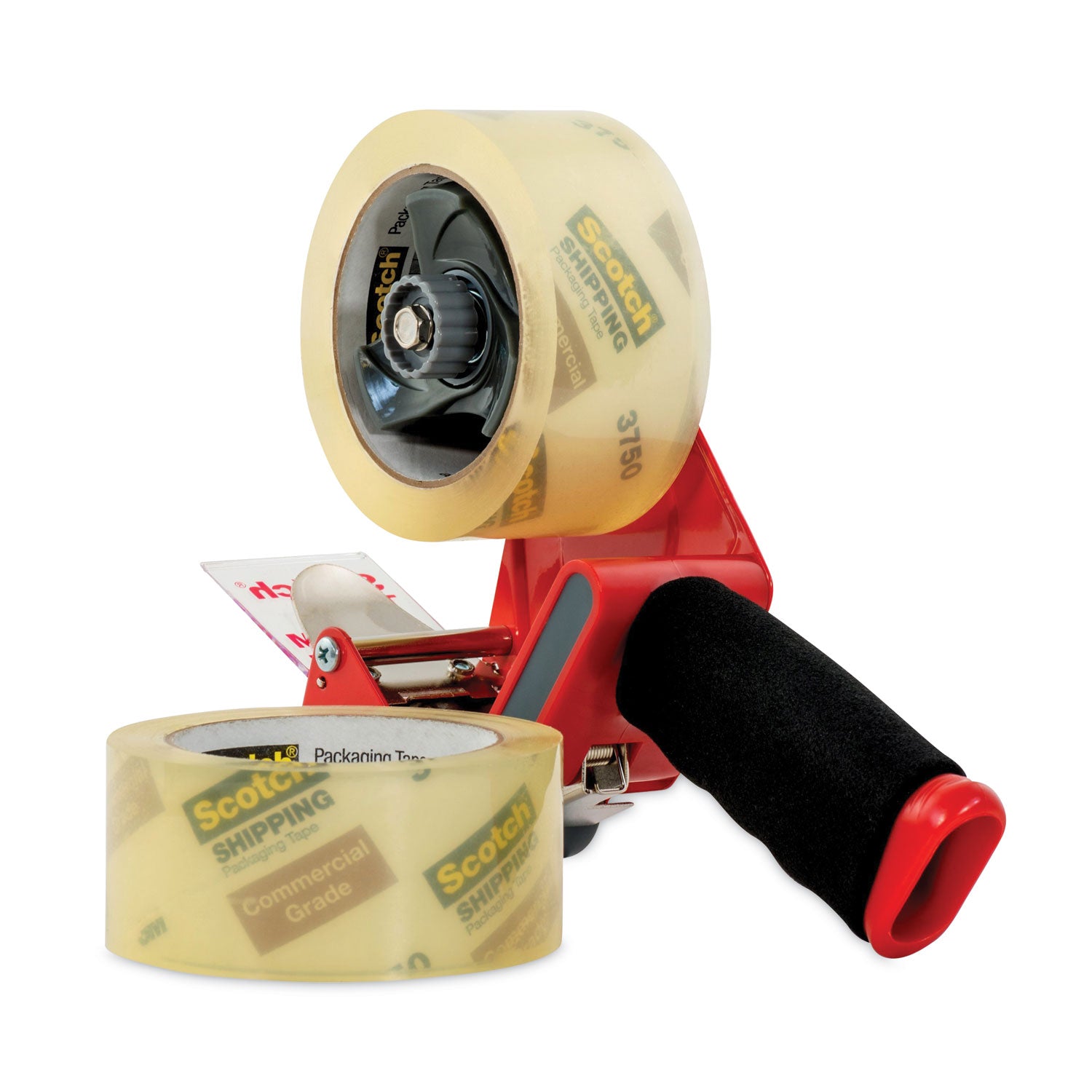 Packaging Tape Dispenser with Two Rolls of Tape, 3" Core, For Rolls Up to 0.75" x 60 yds, Red