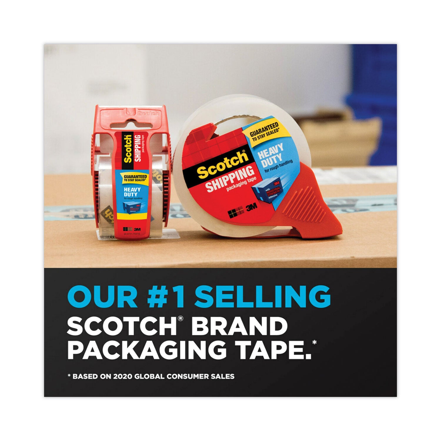 Packaging Tape Dispenser with Two Rolls of Tape, 3" Core, For Rolls Up to 2" x 60 yds, Red - 