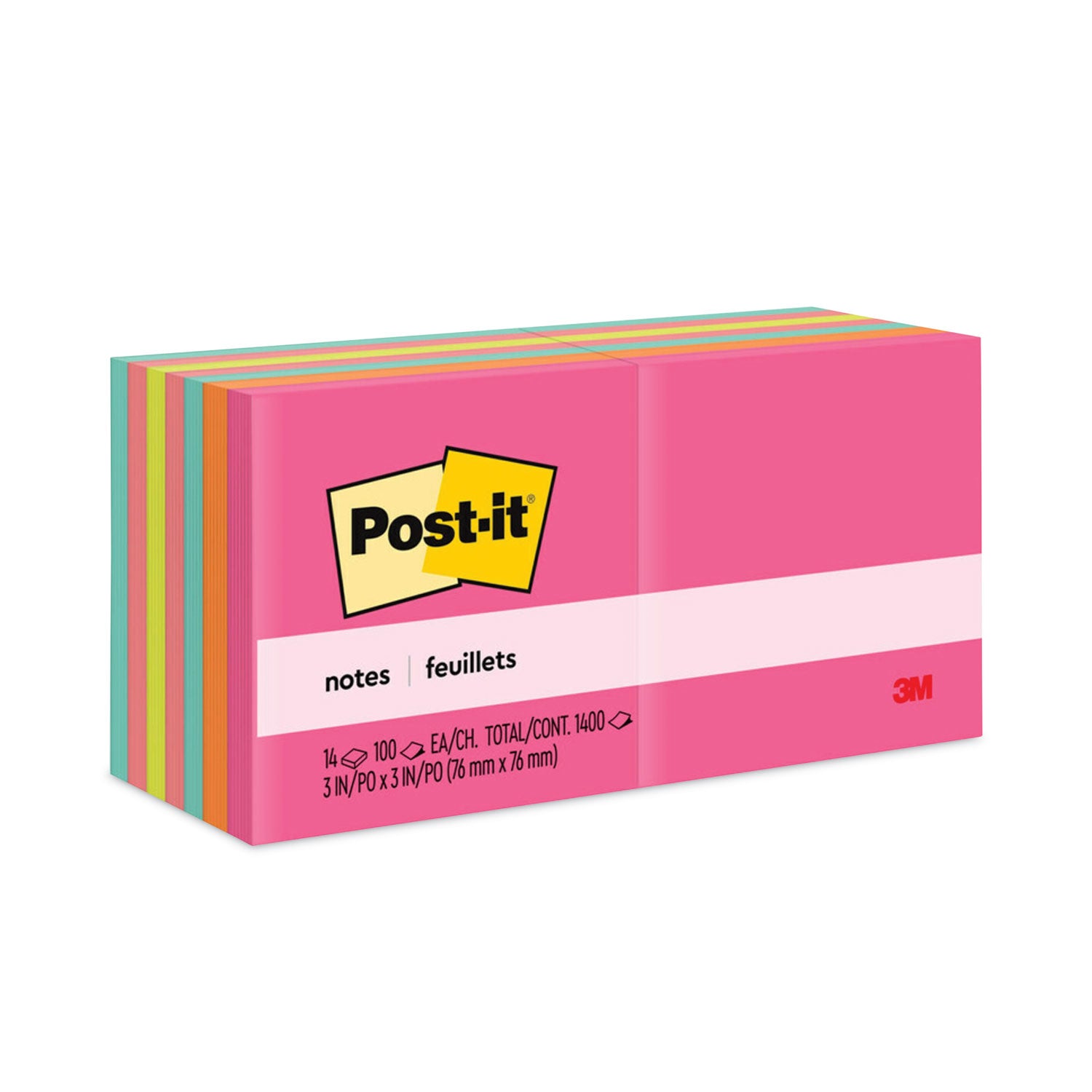 Original Pads in Poptimistic Colors, Value Pack, 3" x 3", 100 Sheets/Pad, 14 Pads/Pack - 
