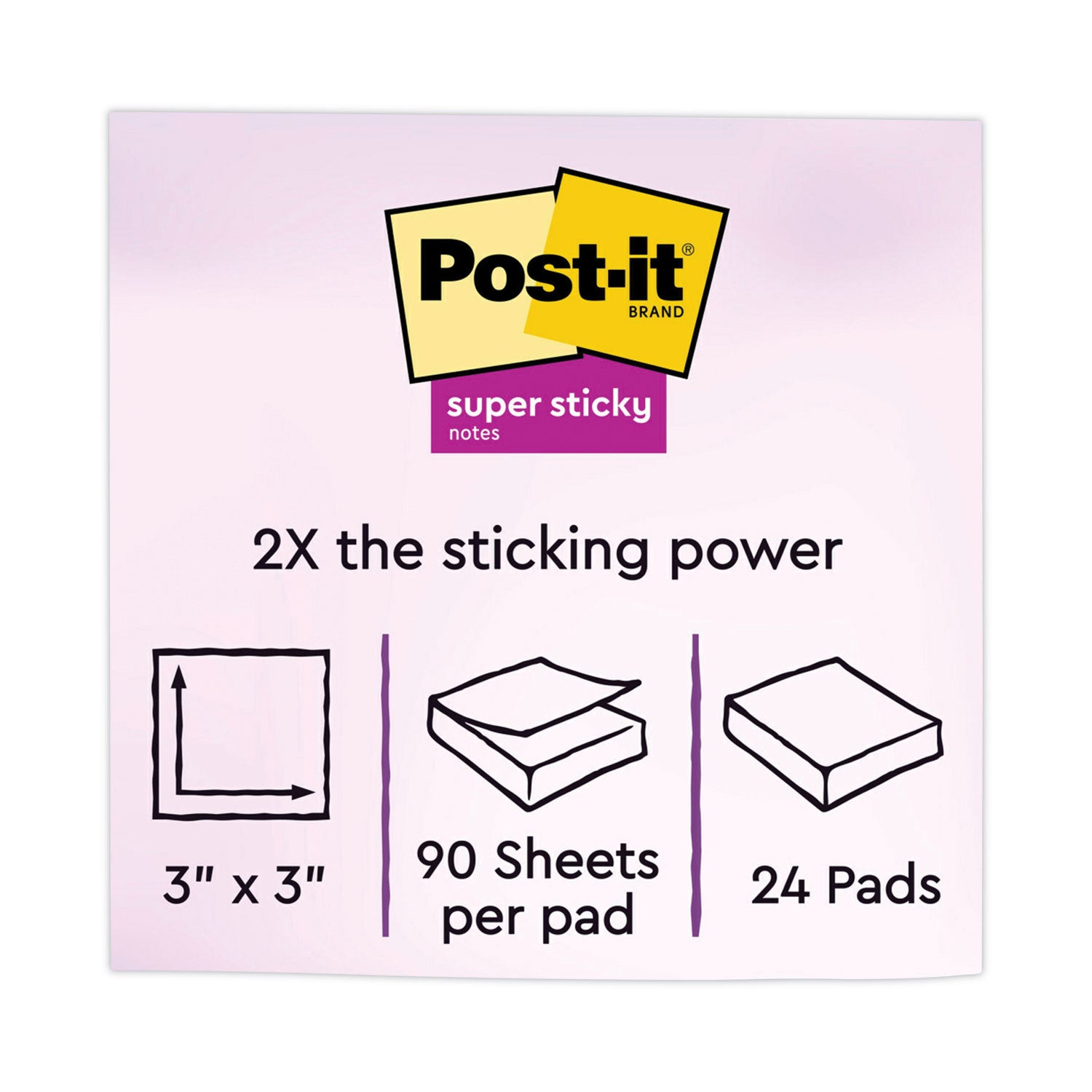 Pads in Energy Boost Collection Colors, 3" x 3", 90 Sheets/Pad, 24 Pads/Pack - 
