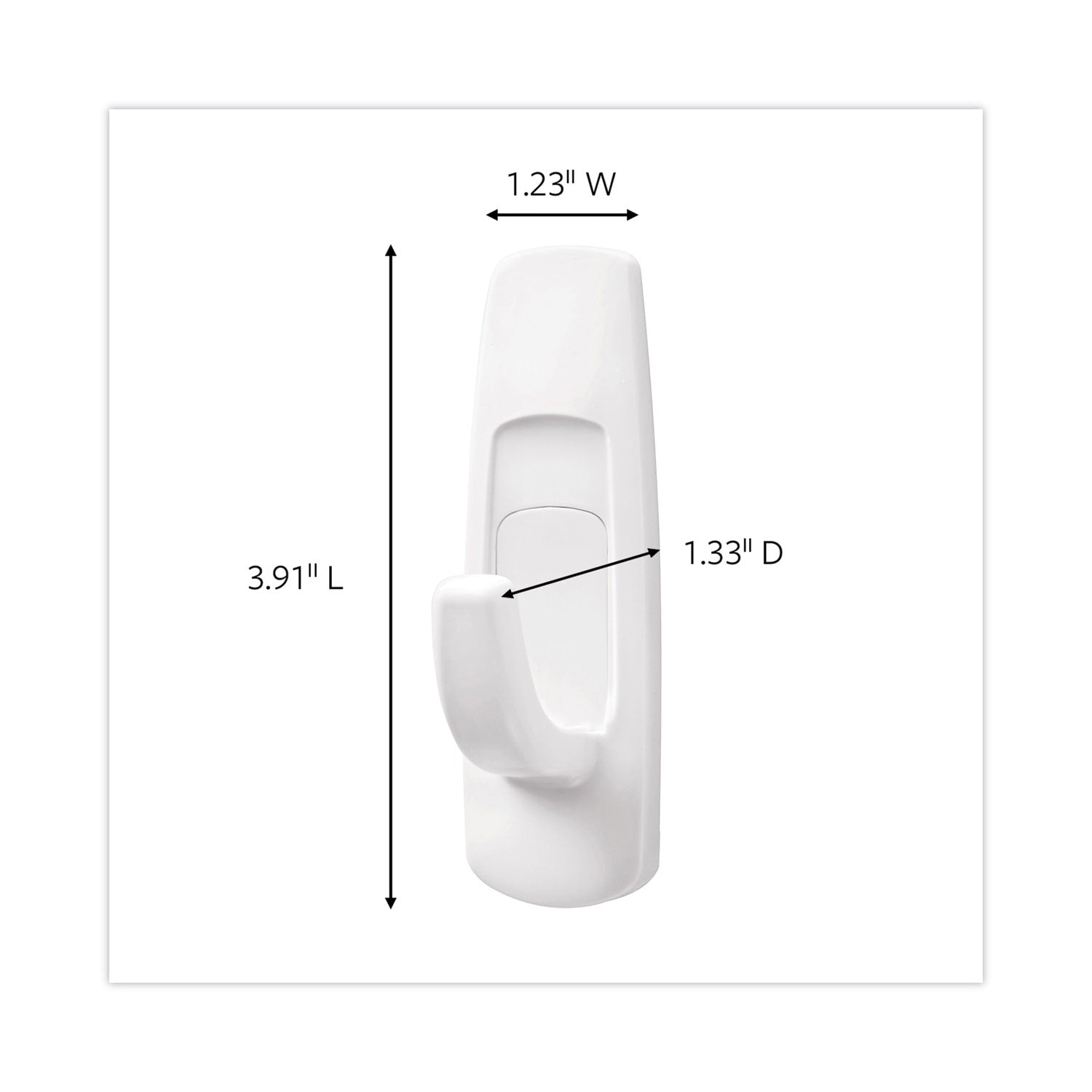 General Purpose Hooks Multi-Pack, Large, Plastic, White, 5 lb Capacity, 3 Hooks and 6 Strips/Pack