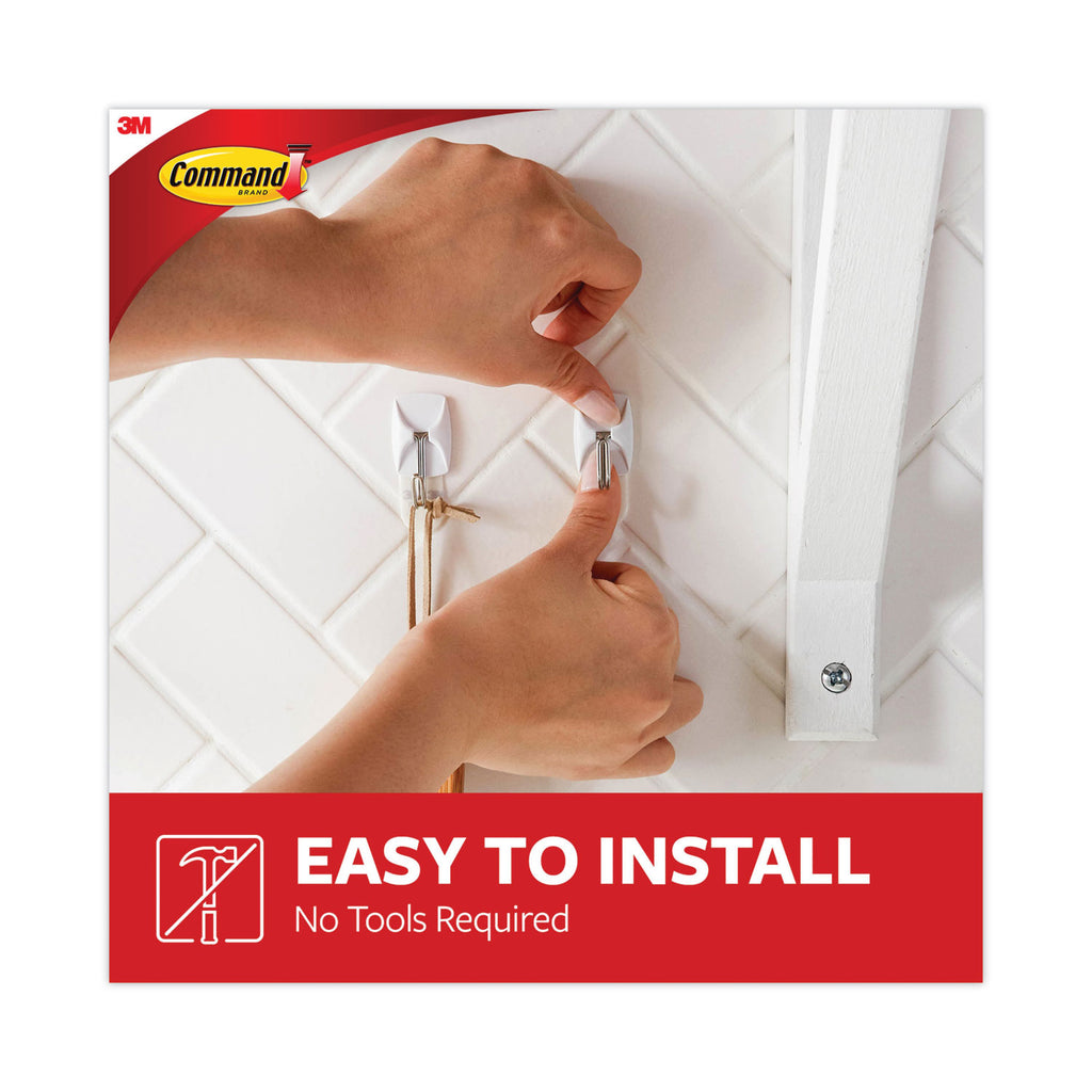 General Purpose Wire Hooks Multi-Pack, Small, Metal, White, 0.5 lb Capacity, 9 Hooks and 12 Strips/Pack