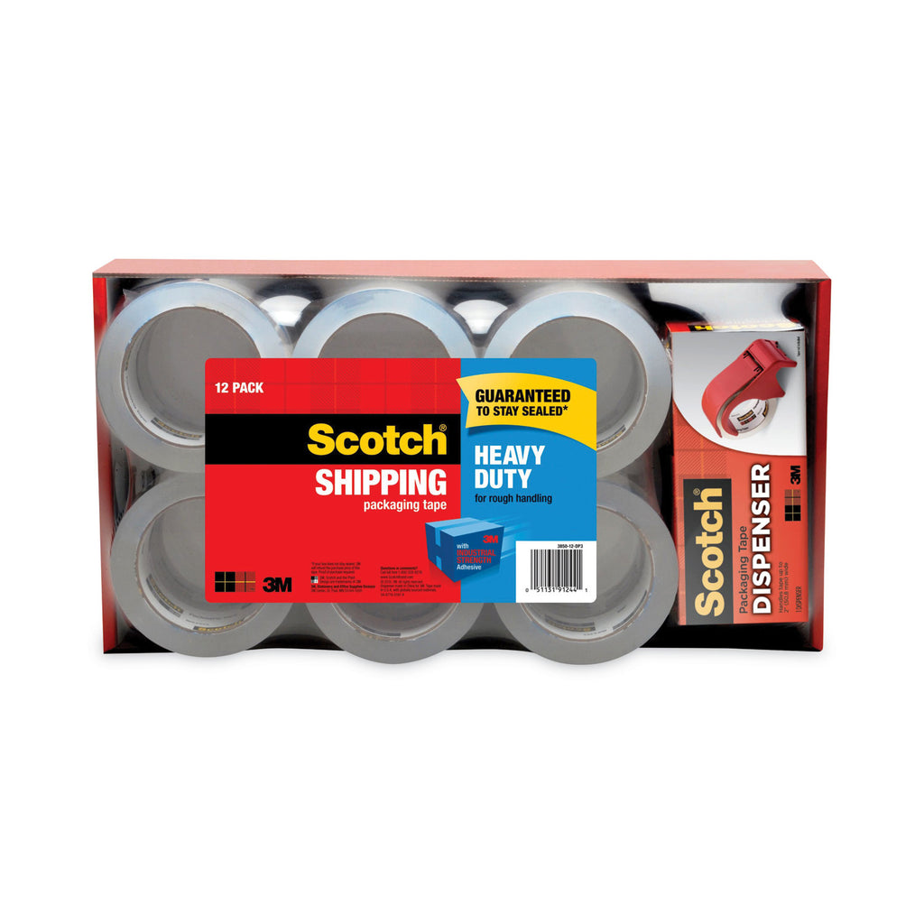 3850 Heavy-Duty Packaging Tape with DP300 Dispenser, 3" Core, 1.88" x 54.6 yds, Clear, 12/Pack - 