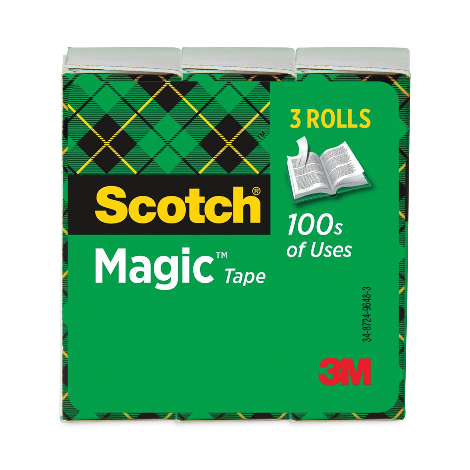 Magic Tape Refill, 3" Core, 1" x 72 yds, Clear, 3/Pack - 