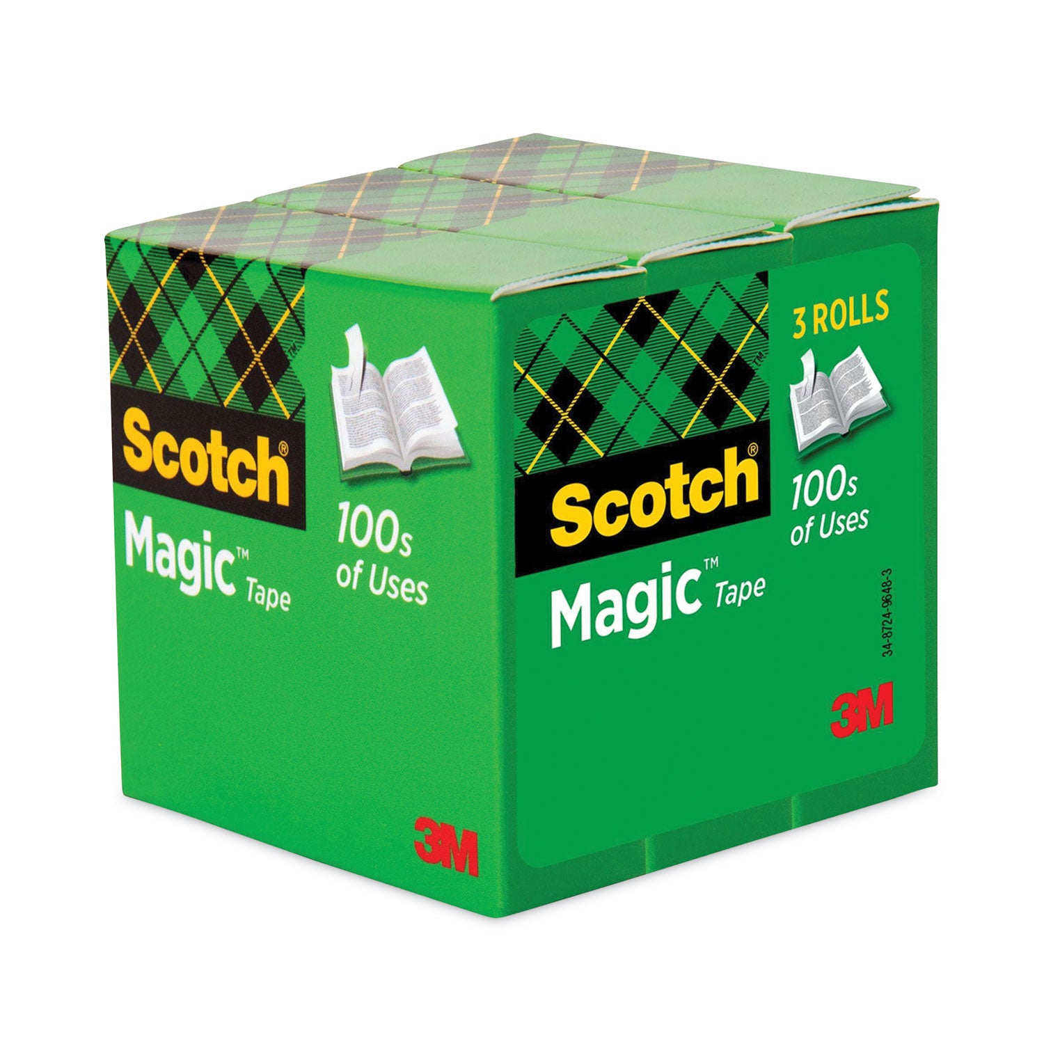 Magic Tape Refill, 3" Core, 1" x 72 yds, Clear, 3/Pack