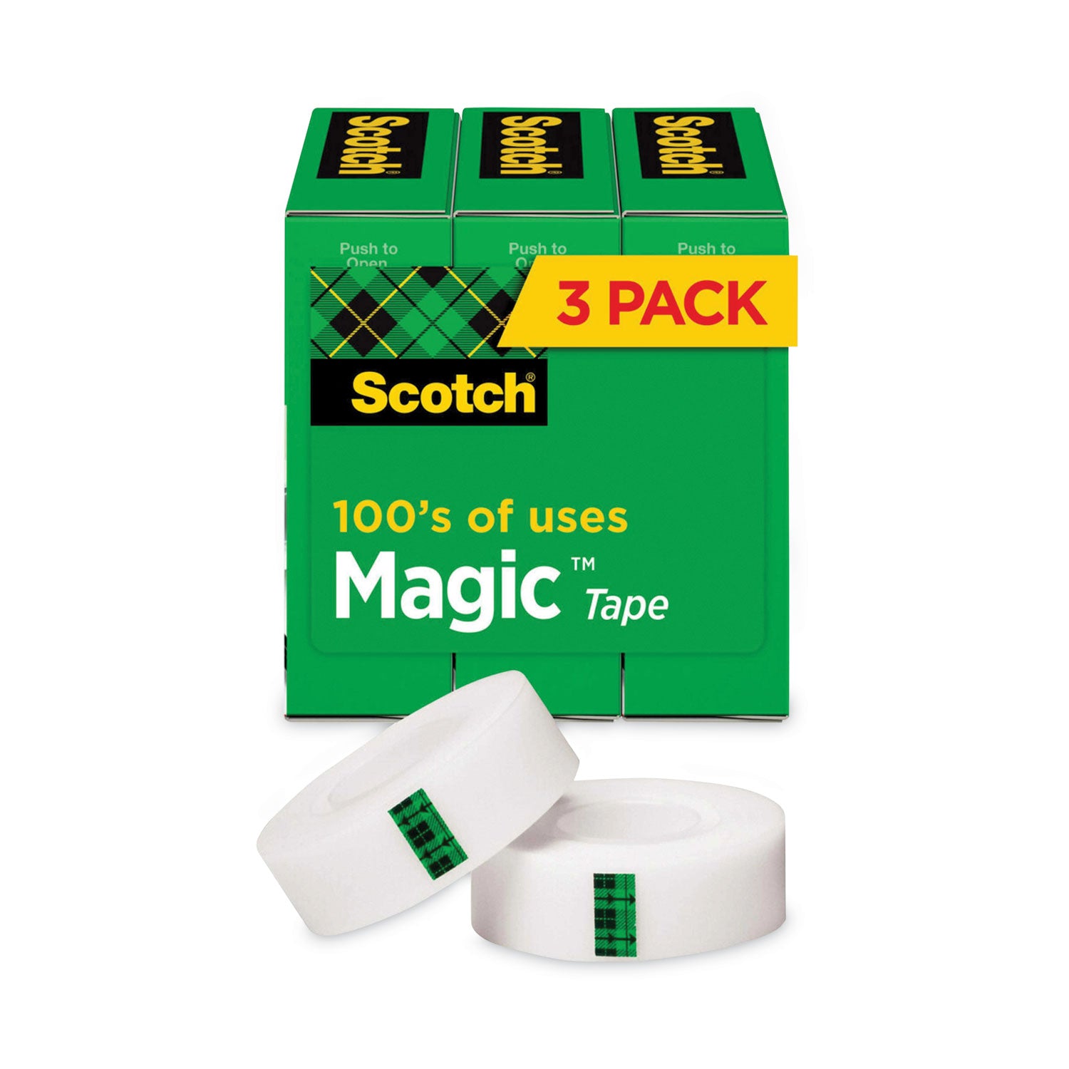 Magic Tape Refill, 3" Core, 1" x 72 yds, Clear, 3/Pack - 