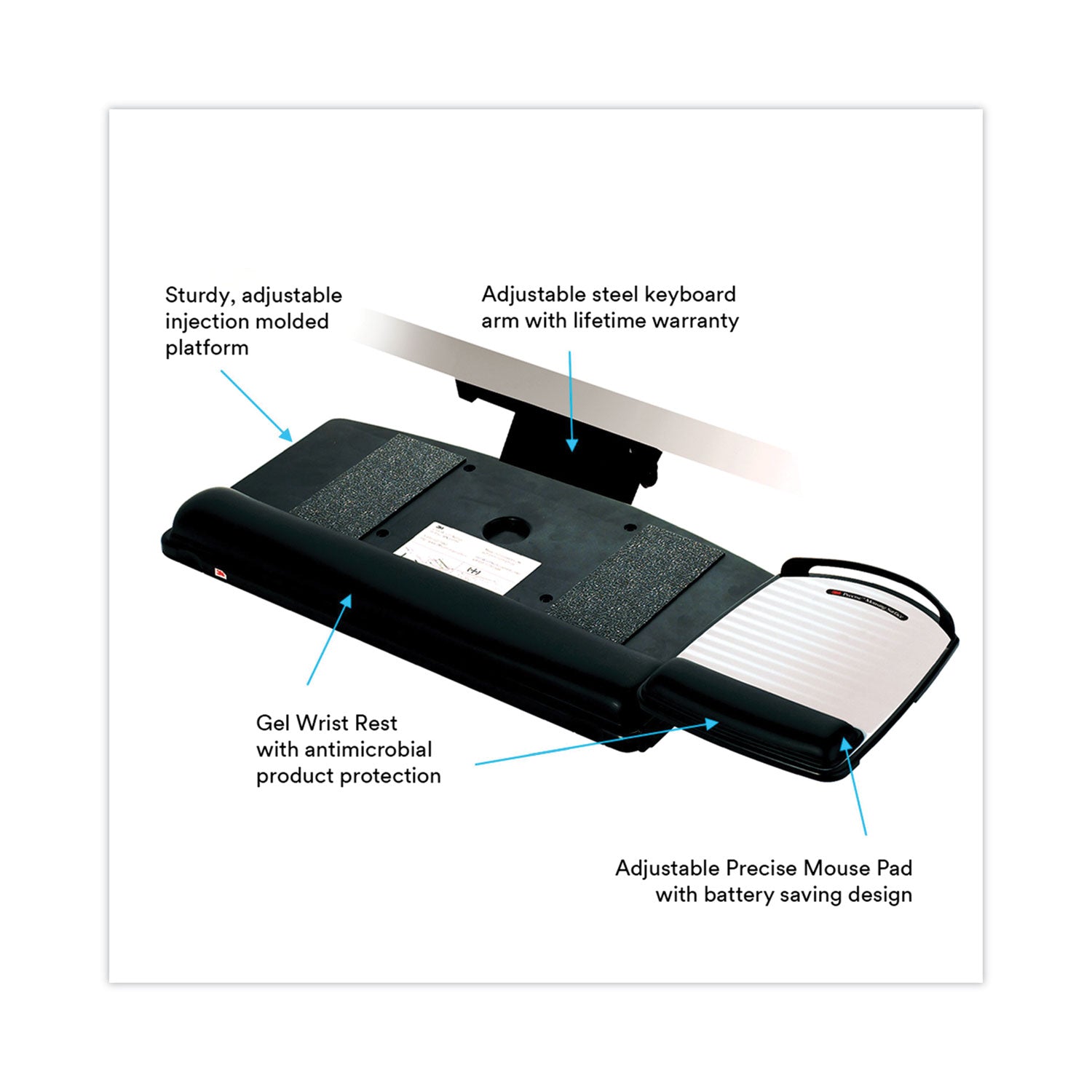 Knob Adjust Keyboard Tray With Highly Adjustable Platform, Black - 