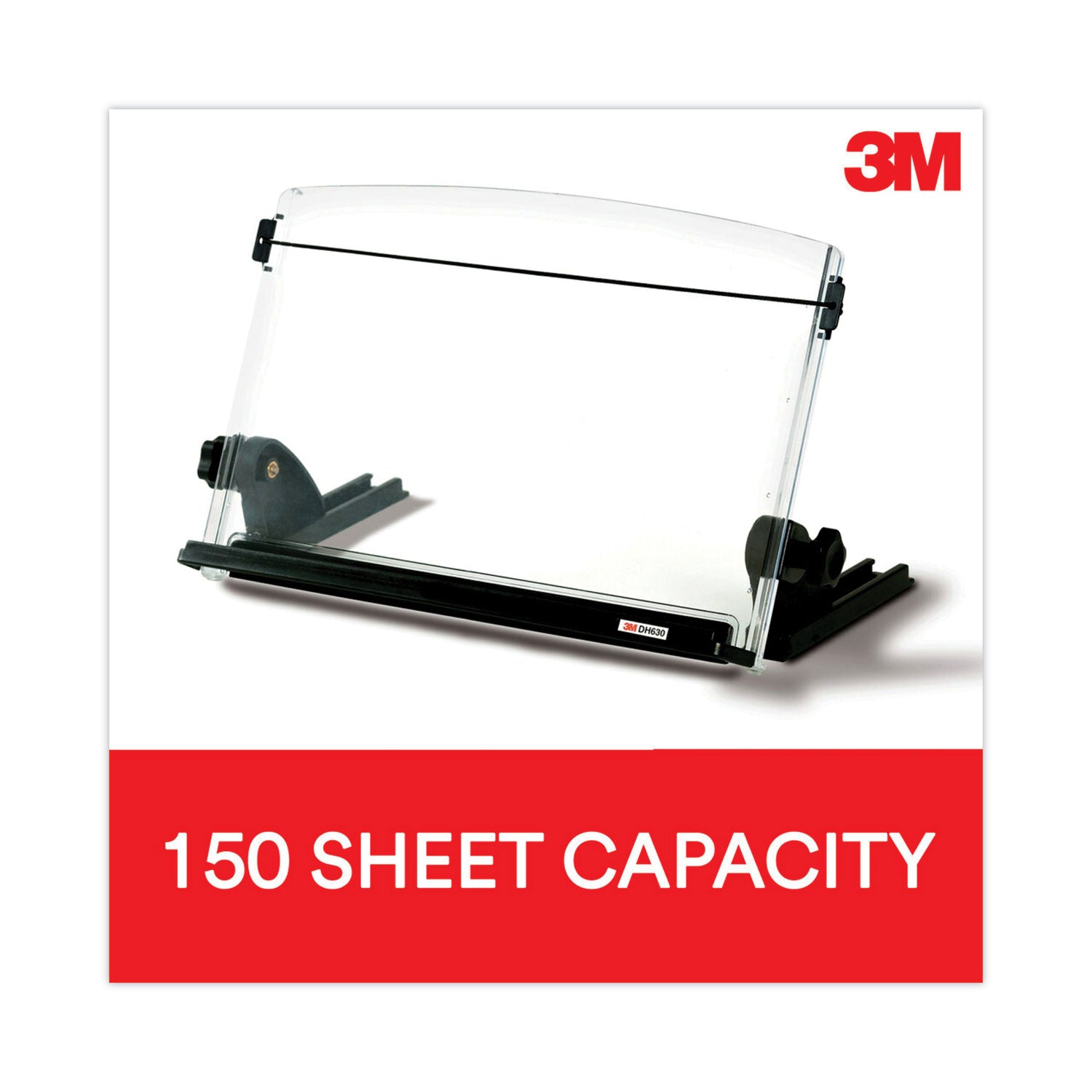In-Line Adjustable Desktop Copyholder,150 Sheet Capacity, Plastic, Black/Clear - 
