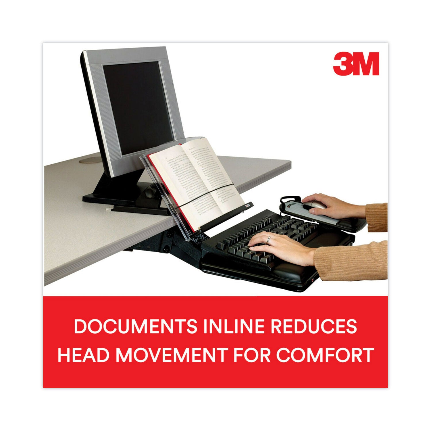 In-Line Adjustable Desktop Copyholder,150 Sheet Capacity, Plastic, Black/Clear - 